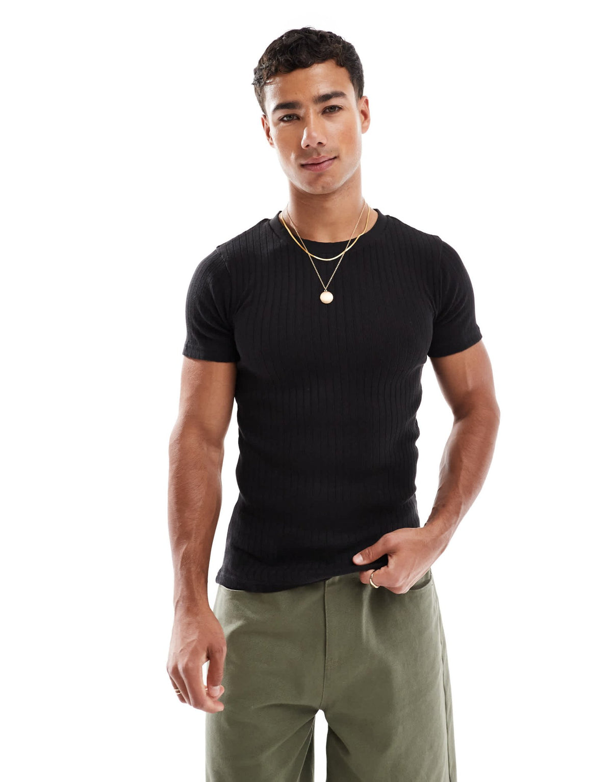 Jack & Jones muscle fit ribbed t-shirt in black - ASOS Sample Sale