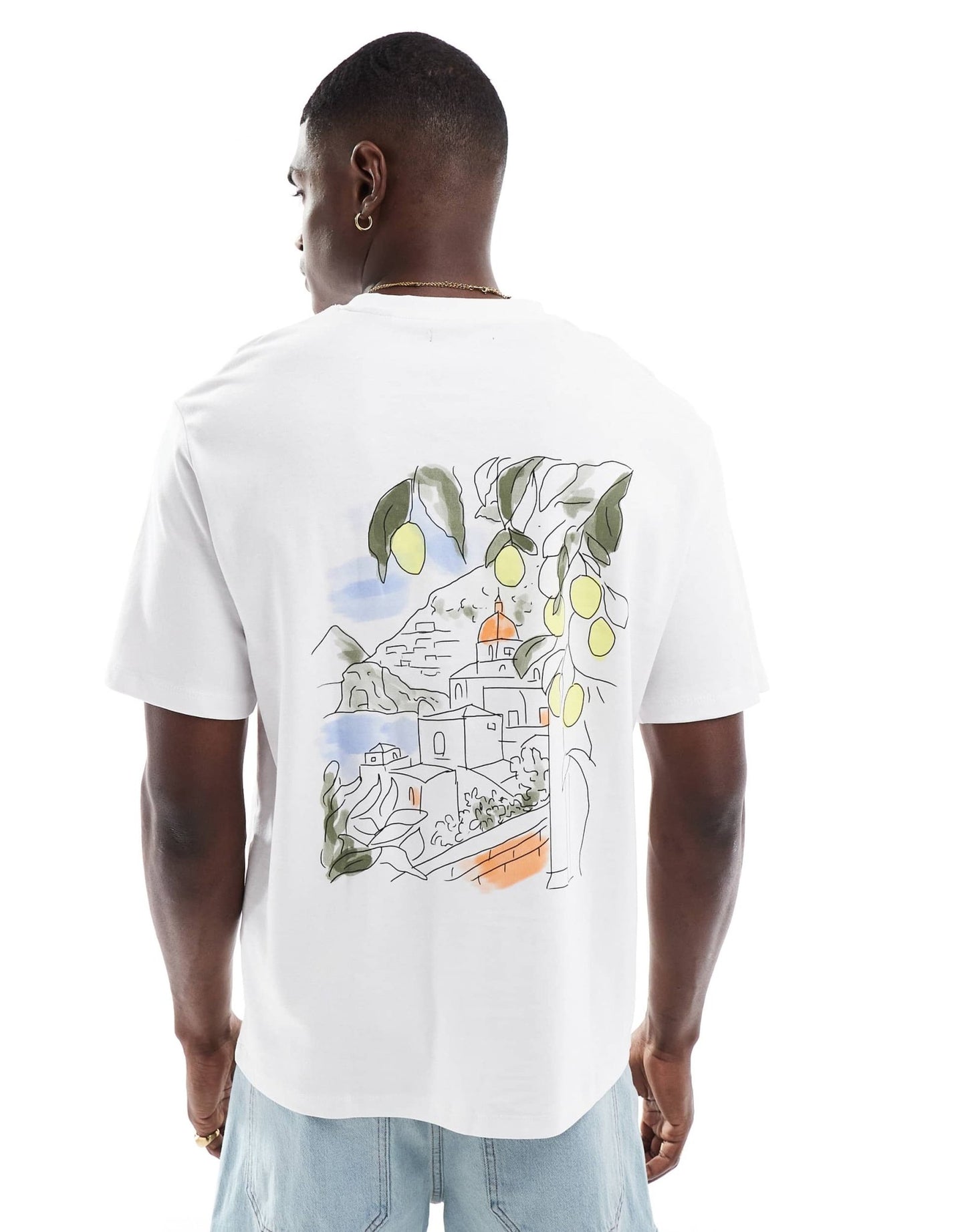 Jack & Jones oversize heavyweight t-shirt with amalfi print in white - ASOS Sample Sale
