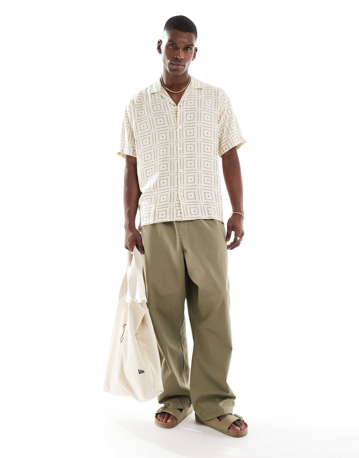 Jack & Jones oversize shirt with tile print in beige - ASOS Sample Sale