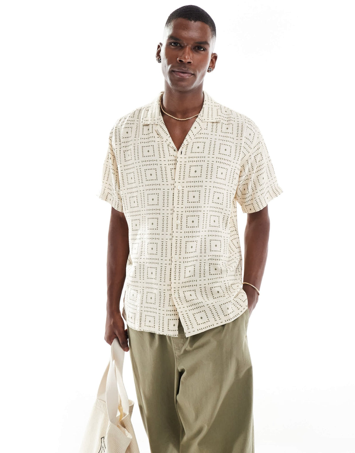 Jack & Jones oversize shirt with tile print in beige - ASOS Sample Sale
