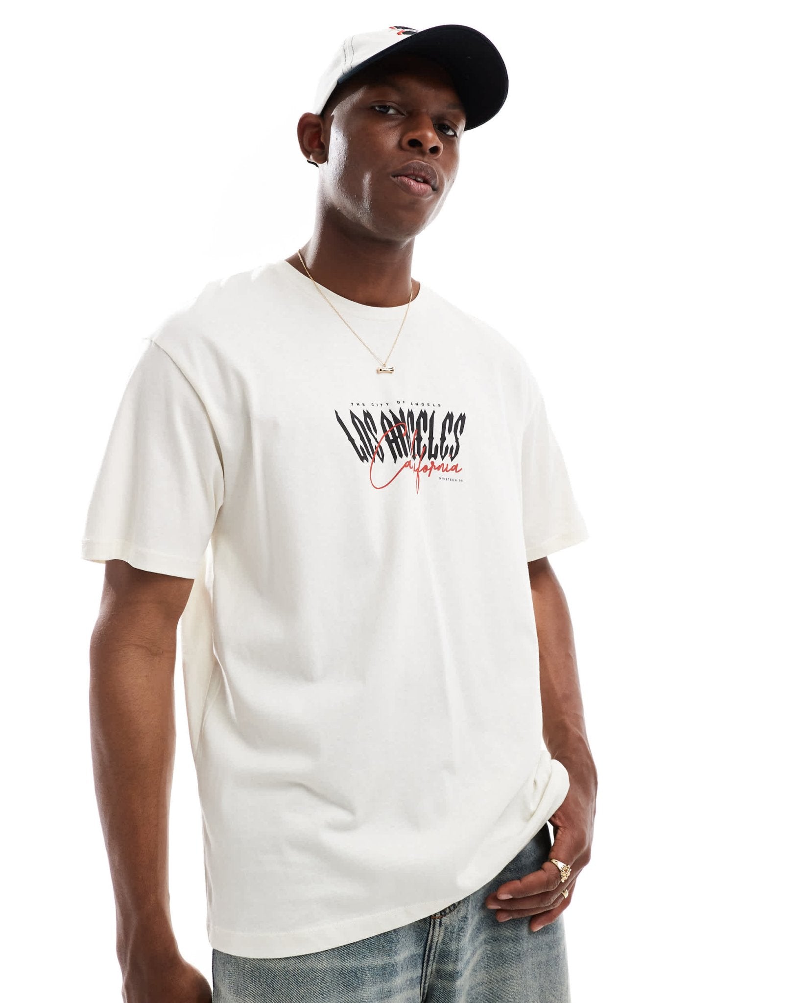 Jack & Jones oversize t-shirt with los angeles print in cream - ASOS Sample Sale