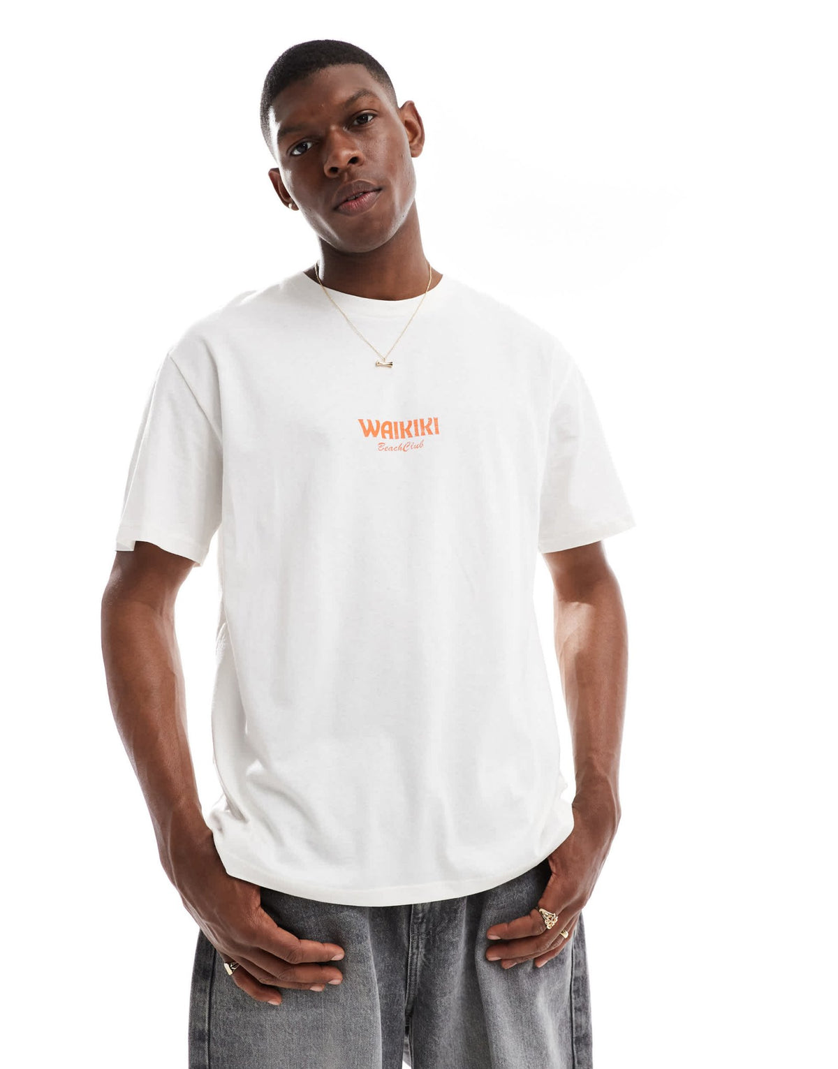 Jack & Jones oversize t-shirt with waikiki backprint in white - ASOS Sample Sale