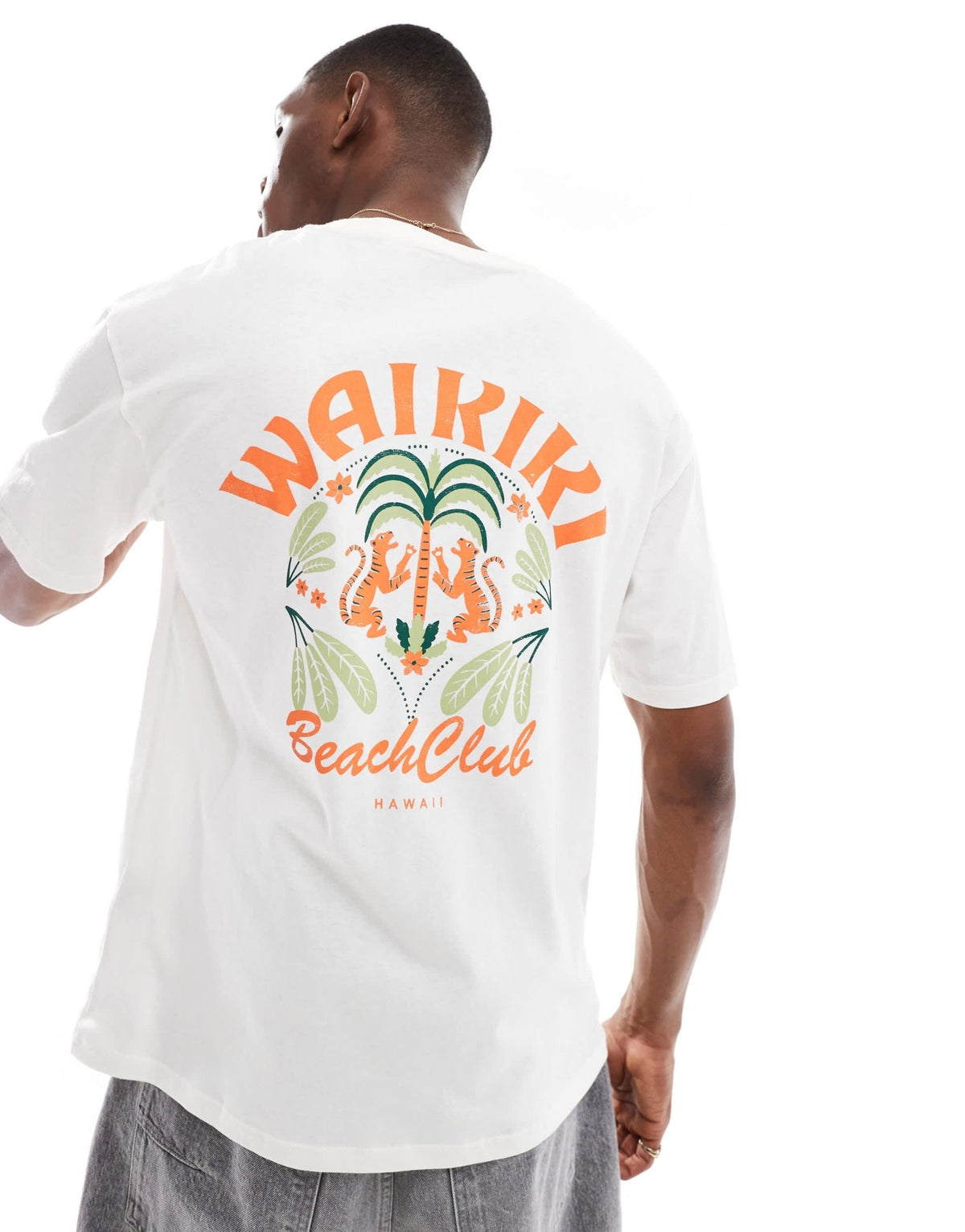 Jack & Jones oversize t-shirt with waikiki backprint in white - ASOS Sample Sale