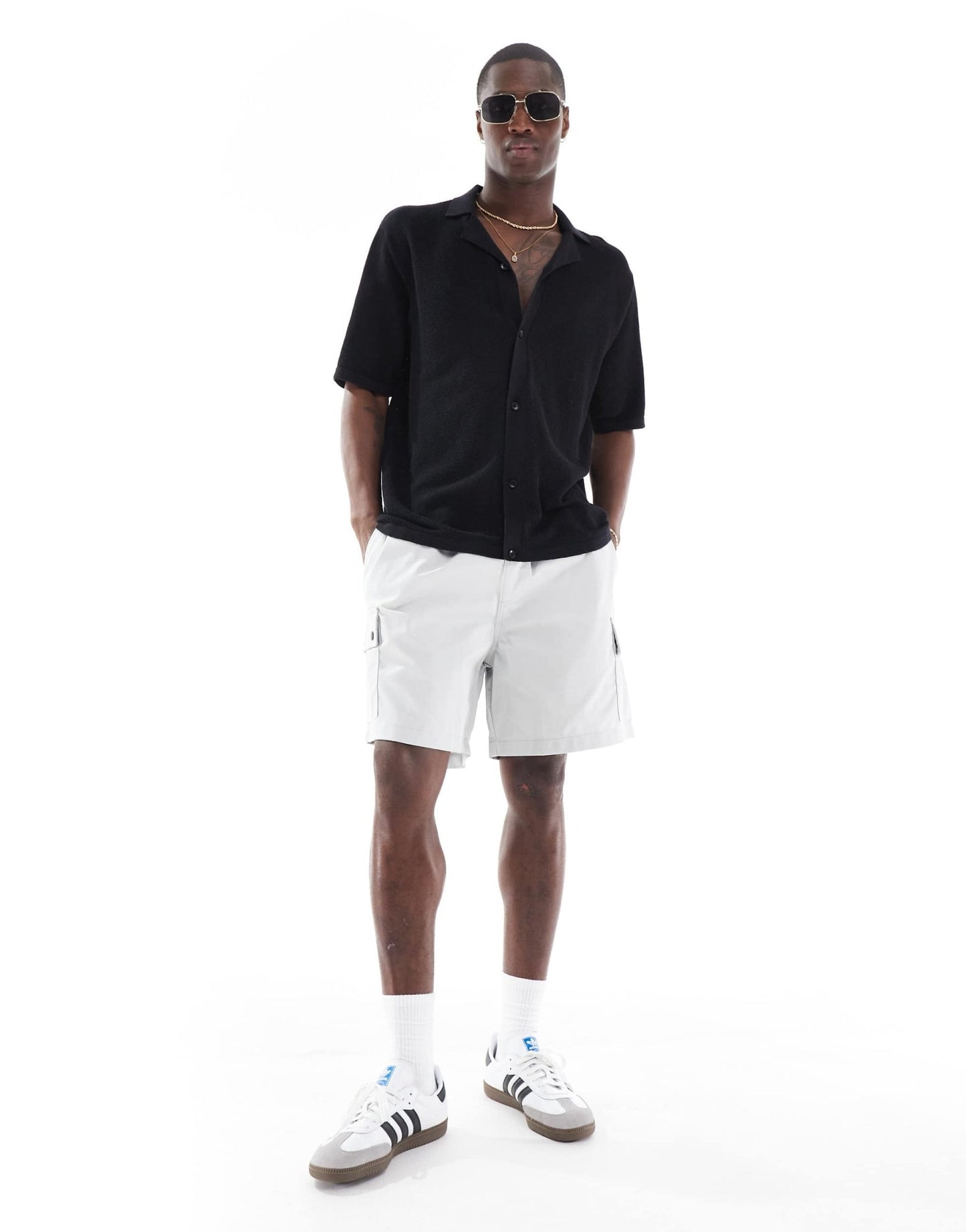 Jack & Jones oversized button through knitted polo in black - ASOS Sample Sale