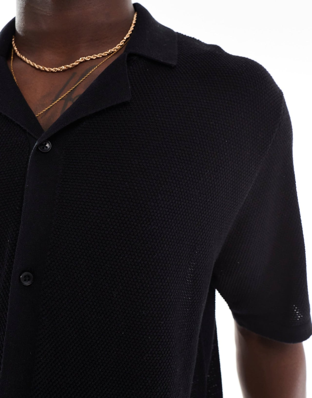 Jack & Jones oversized button through knitted polo in black - ASOS Sample Sale