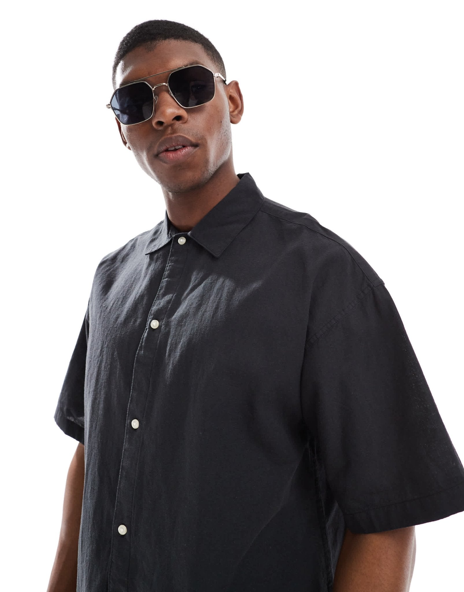 Jack & Jones oversized linen mix shirt in black - ASOS Sample Sale