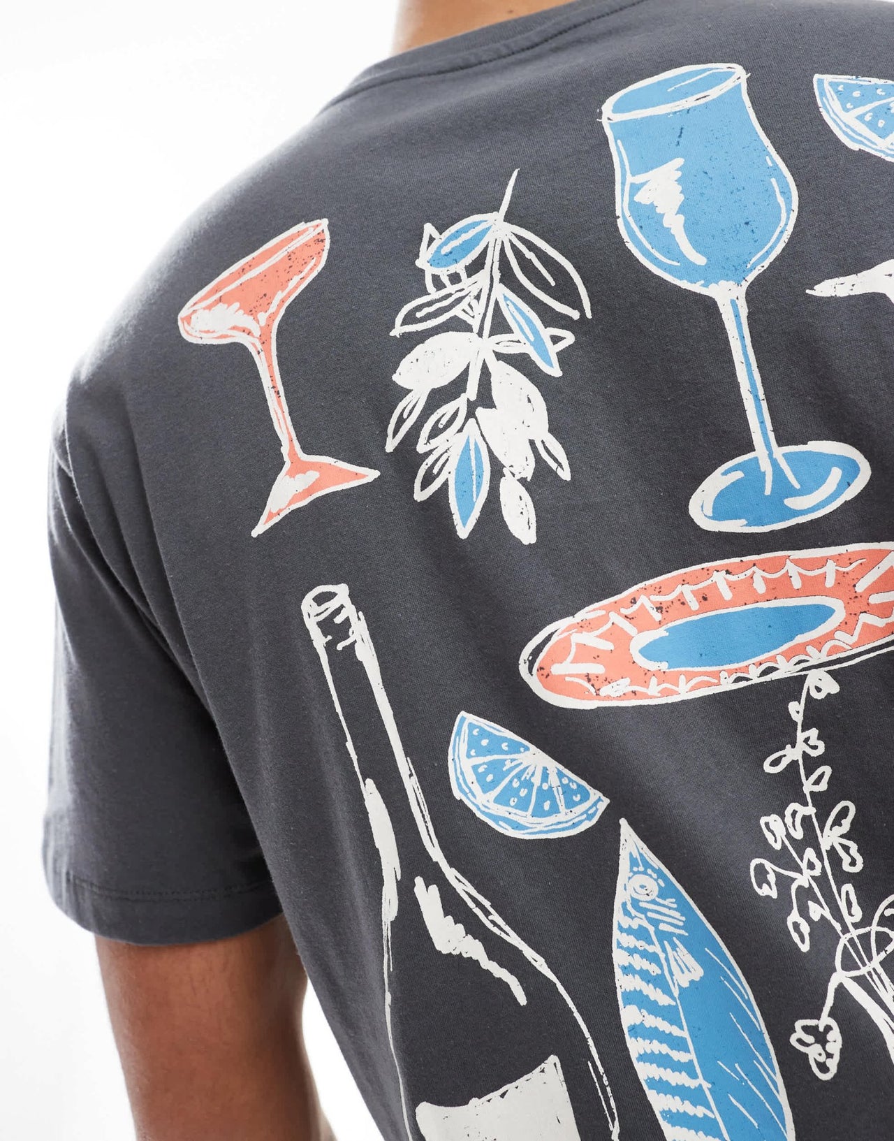 Jack & Jones oversized t-shirt with dinner party print in dark grey - ASOS Sample Sale