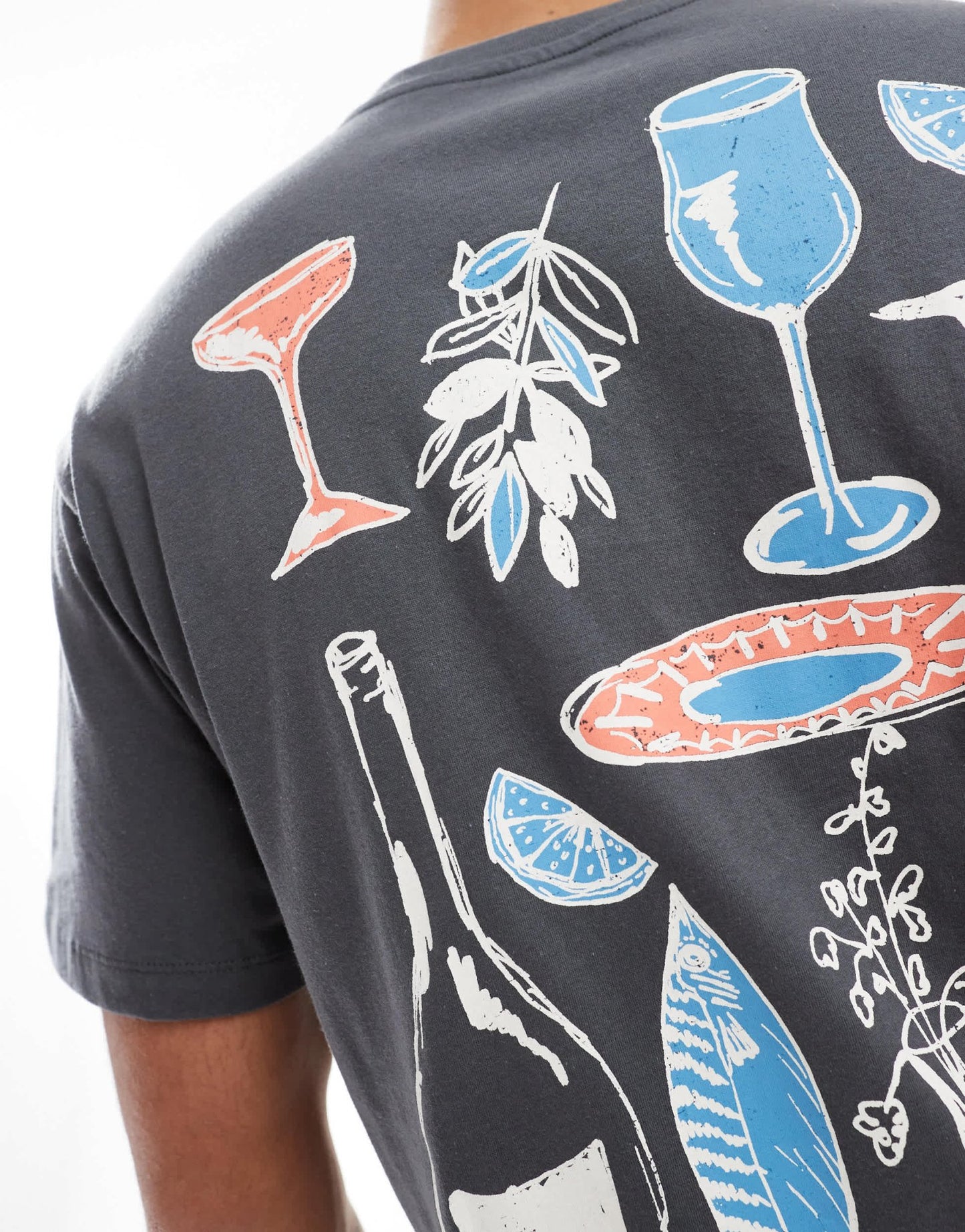 Jack & Jones oversized t-shirt with dinner party print in dark grey - ASOS Sample Sale