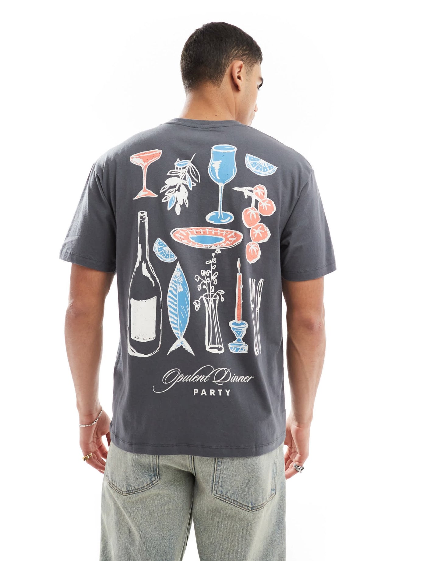 Jack & Jones oversized t-shirt with dinner party print in dark grey - ASOS Sample Sale