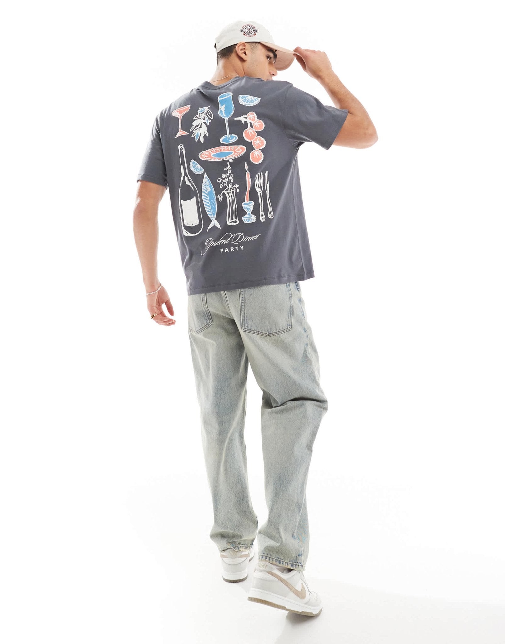 Jack & Jones oversized t-shirt with dinner party print in dark grey - ASOS Sample Sale