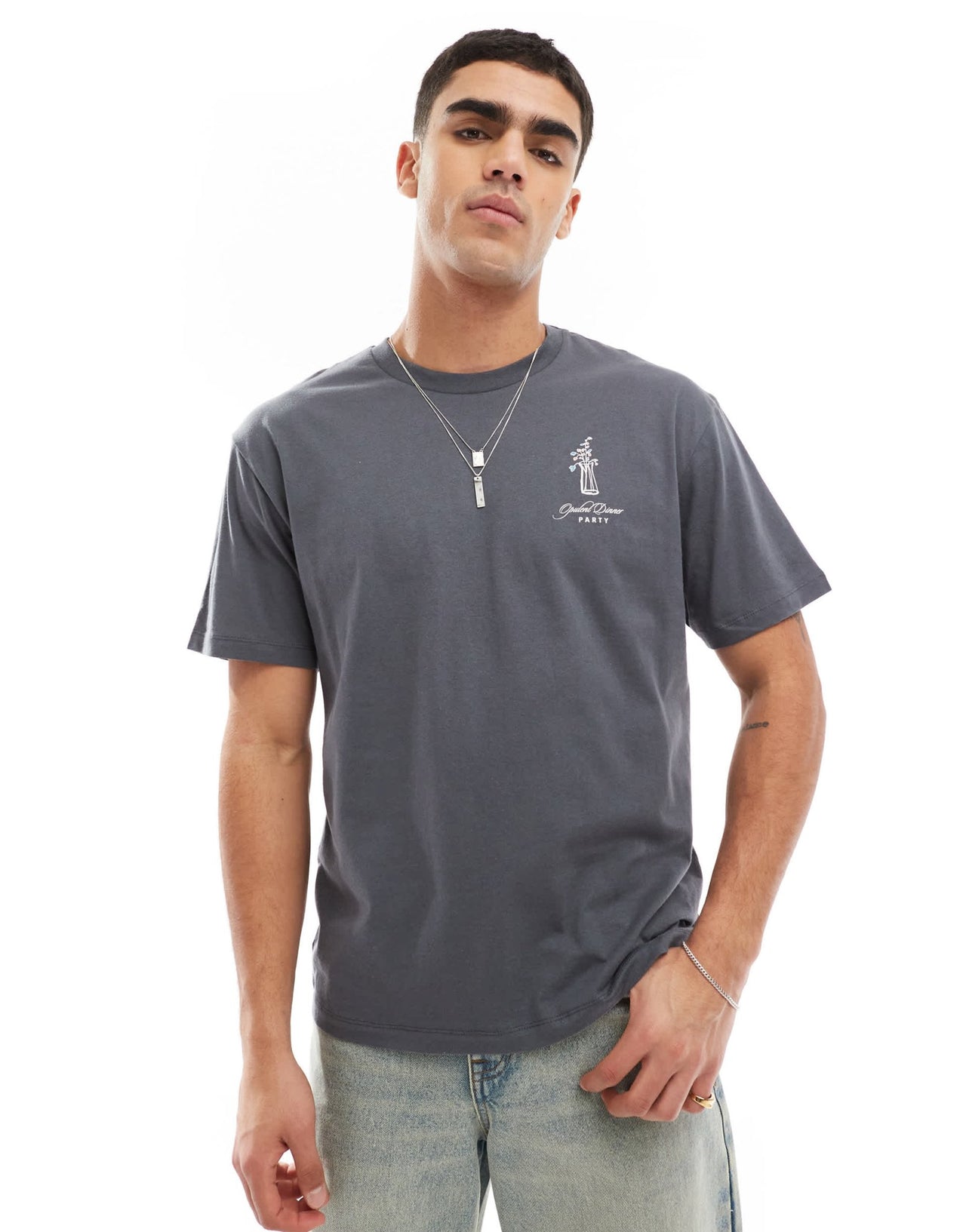 Jack & Jones oversized t-shirt with dinner party print in dark grey - ASOS Sample Sale