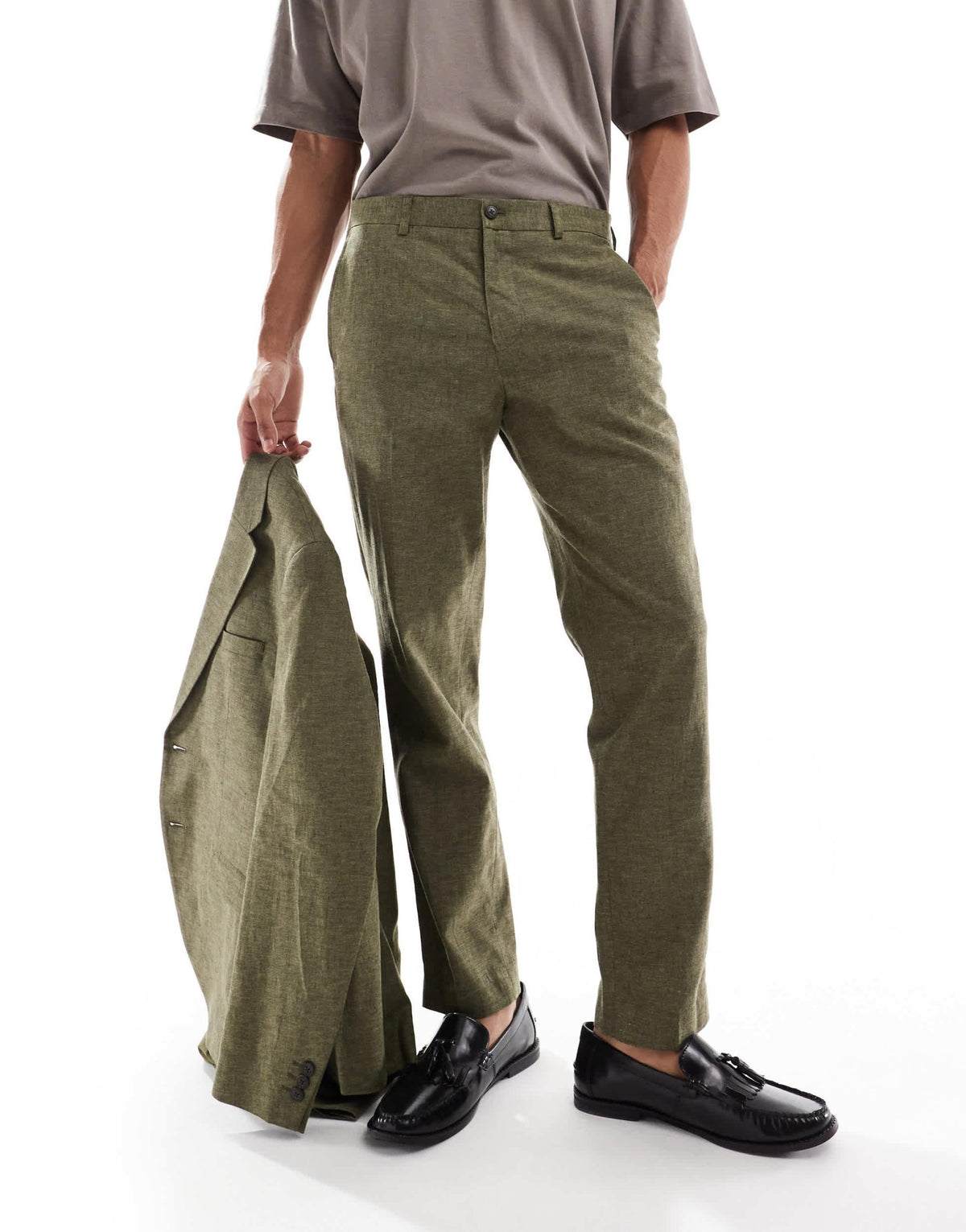 Jack & Jones Premium linen mix suit trouser in olive green - ASOS Sample Sale