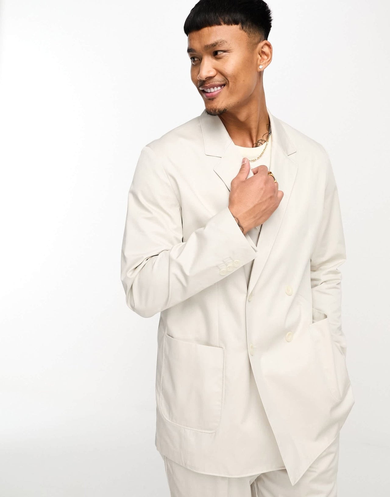 Jack & Jones Premium relaxed fit double breasted suit jacket in cream - ASOS Sample Sale