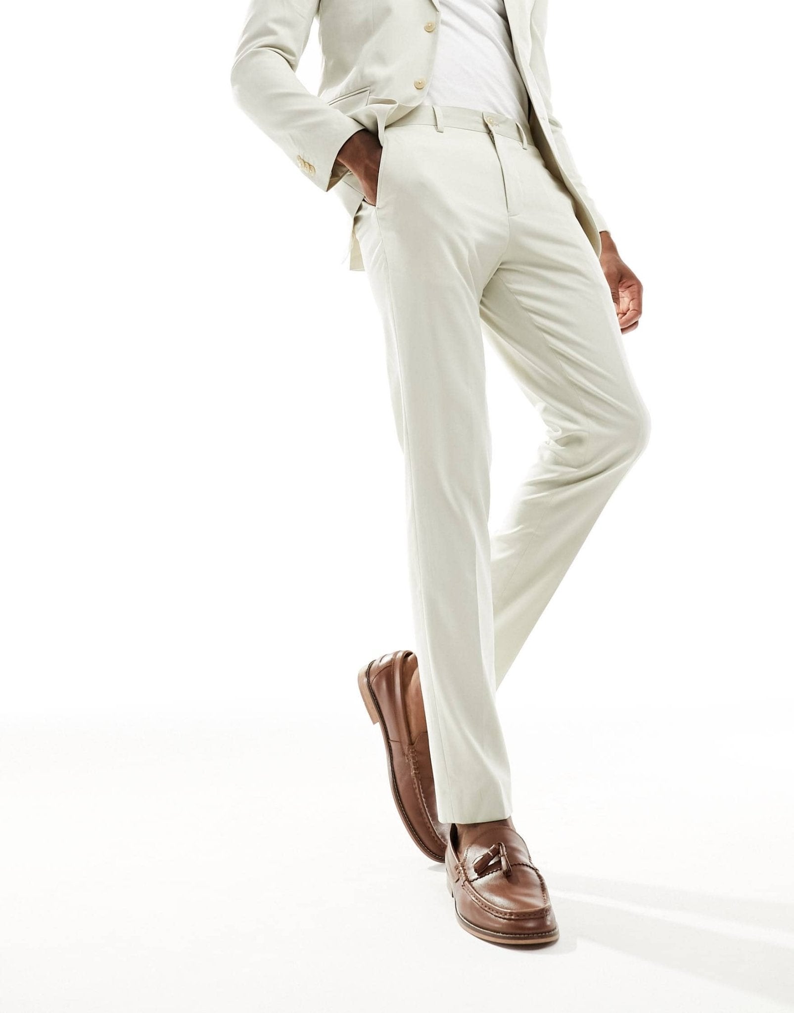 Jack & Jones Premium slim fit suit trouser in cream - ASOS Sample Sale