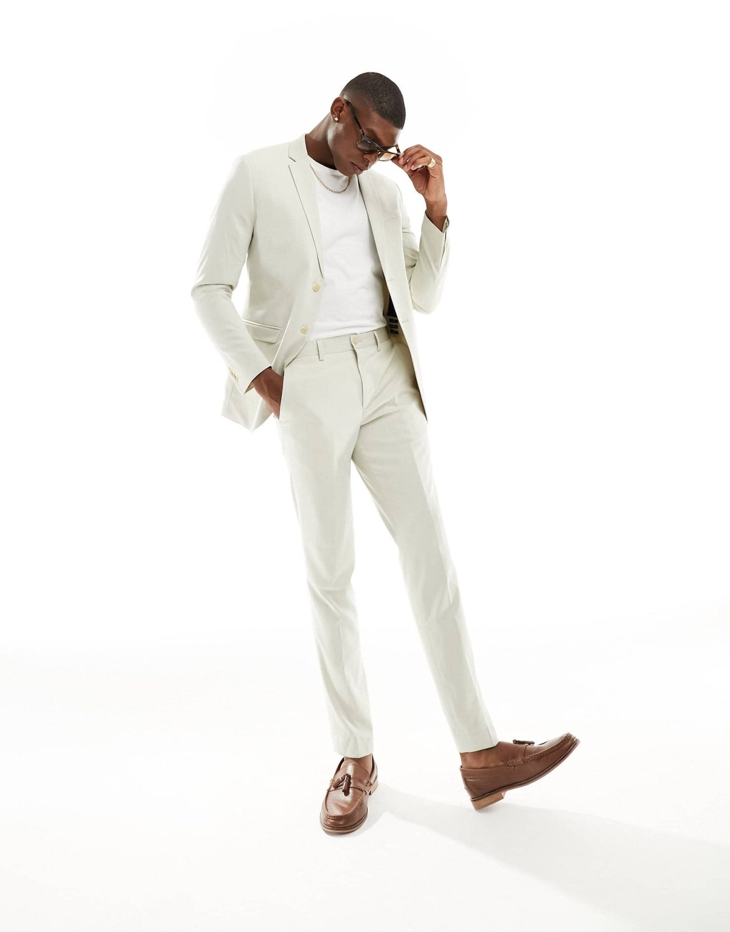 Jack & Jones Premium slim fit suit trouser in cream - ASOS Sample Sale