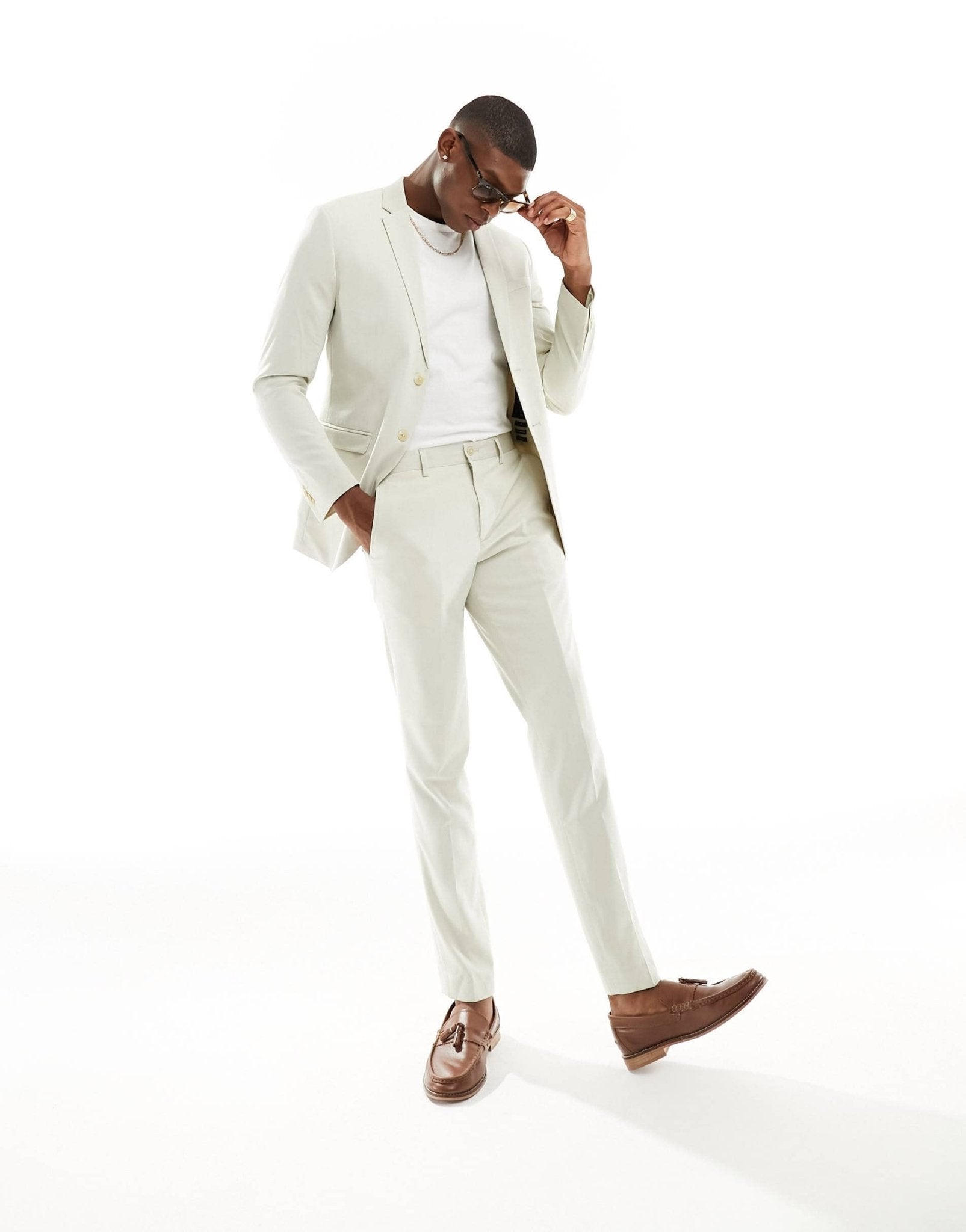 Jack & Jones Premium slim fit suit trouser in cream - ASOS Sample Sale