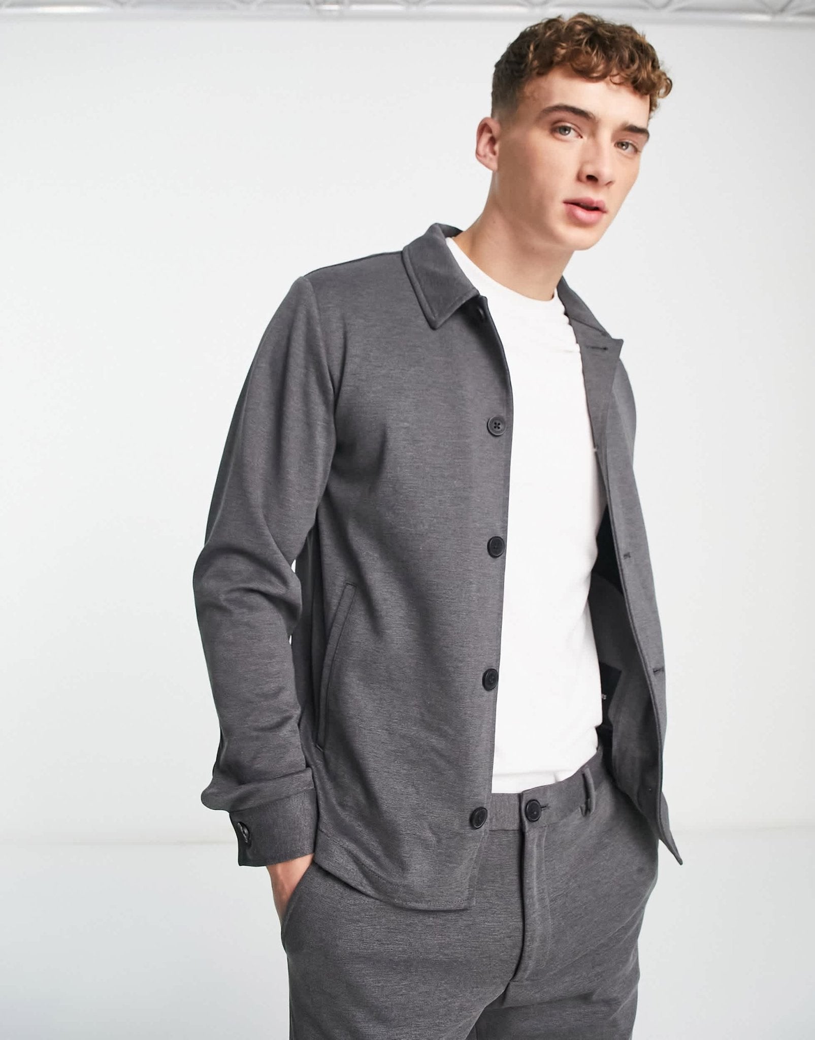 Jack & Jones Premium slim jersey suit jacket in grey - ASOS Sample Sale