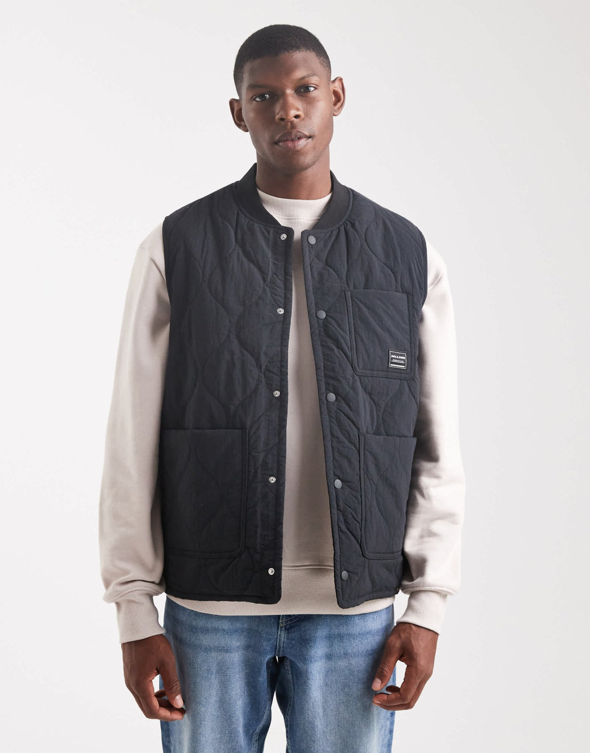 Jack & Jones quilted bomber gilet in black - ASOS Sample Sale