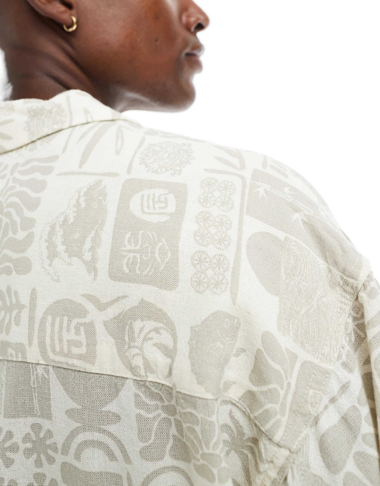 Jack & Jones revere collar linen short sleeve shirt with sealife print in beige - ASOS Sample Sale