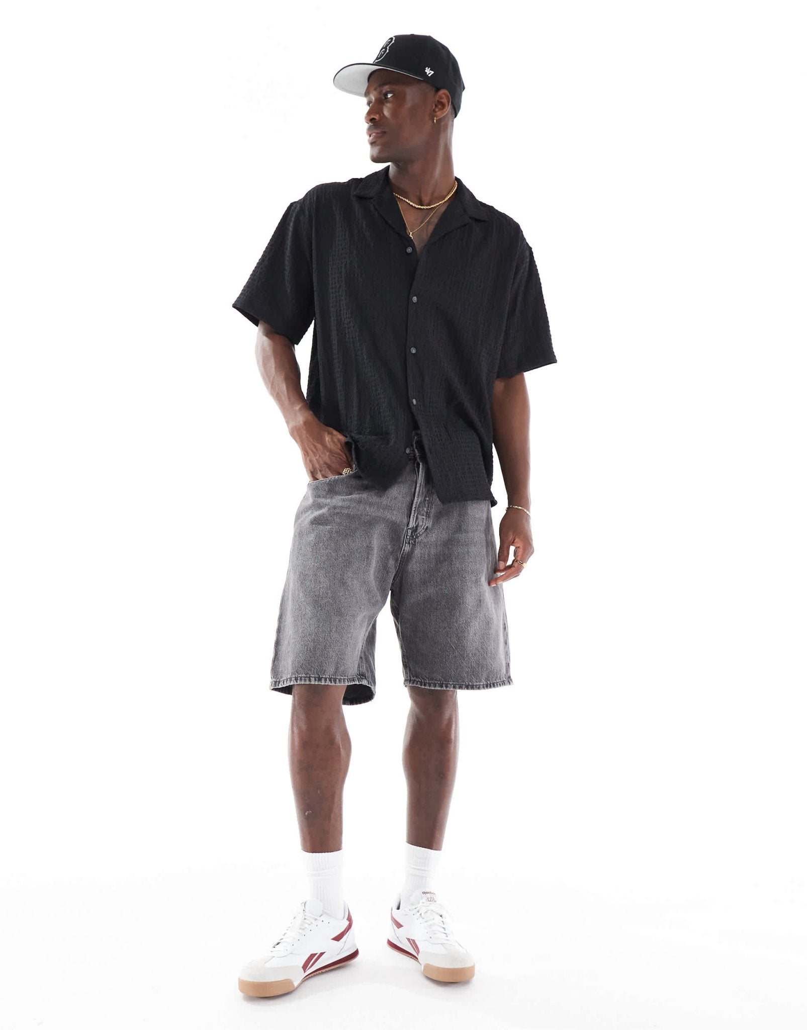 Jack & Jones revere collar seersucker short sleeve shirt in black - ASOS Sample Sale