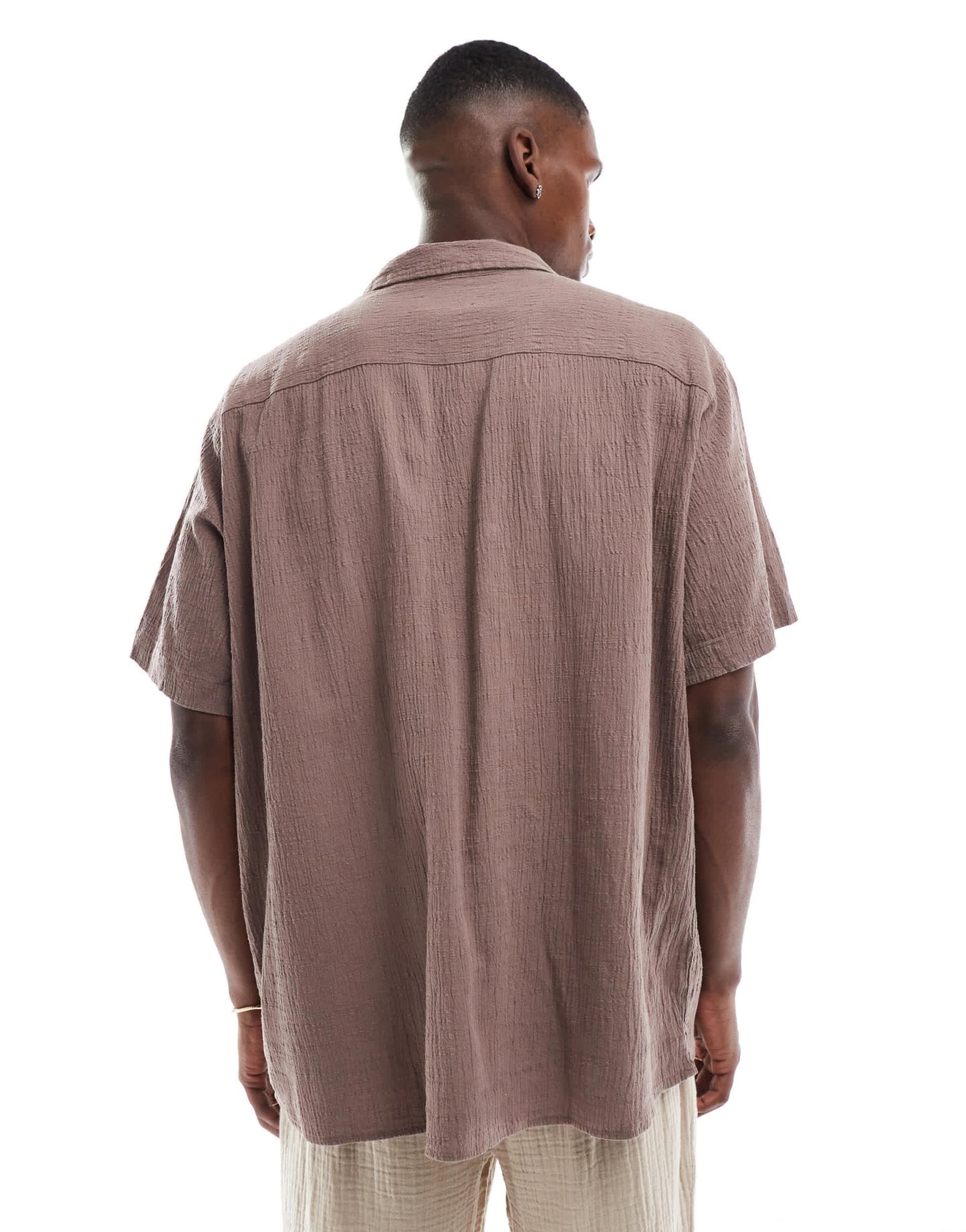 Jack & Jones revere collar shirt in crinkle texture taupe - ASOS Sample Sale