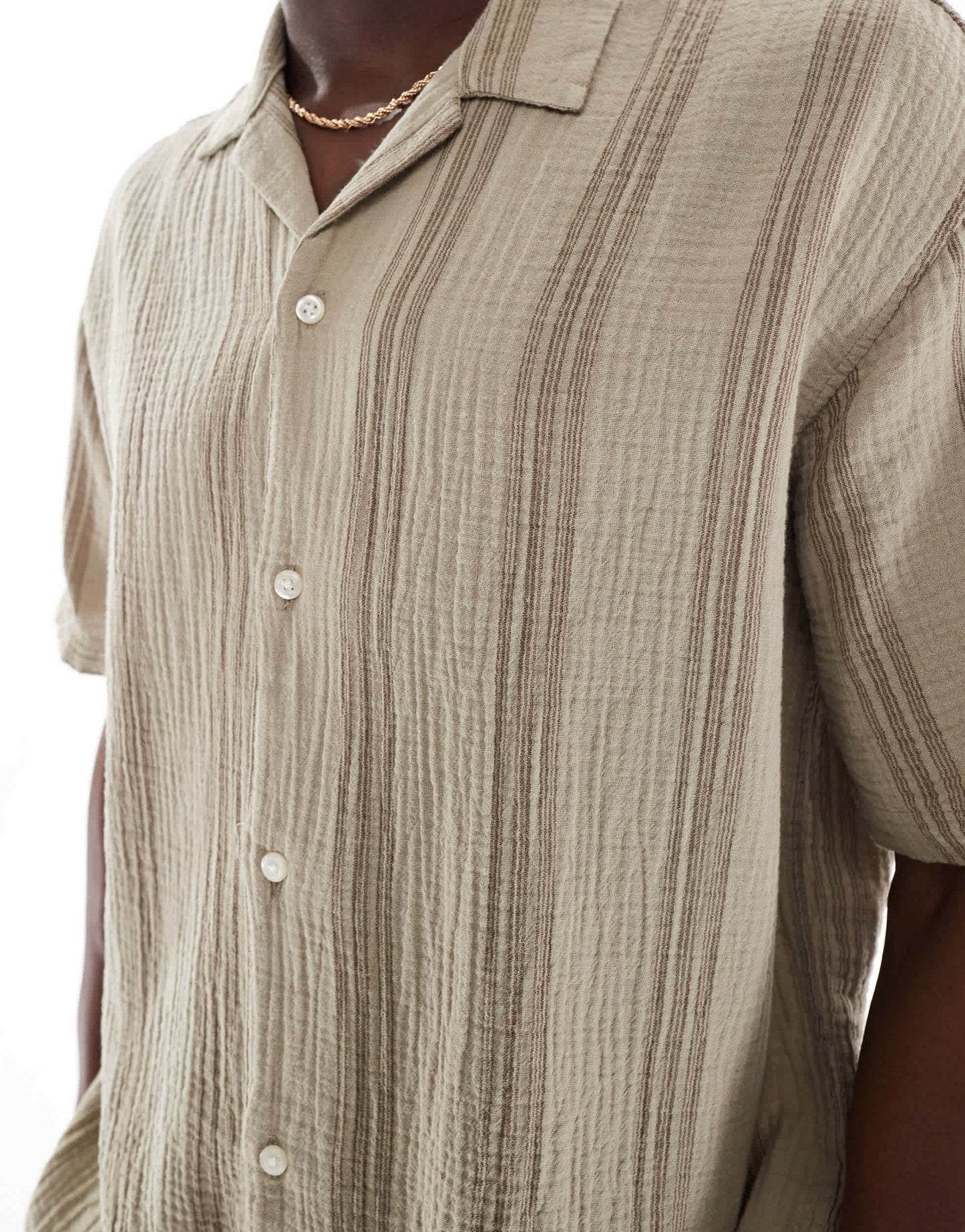 Jack & Jones revere collar shirt in tan texture stripe - ASOS Sample Sale