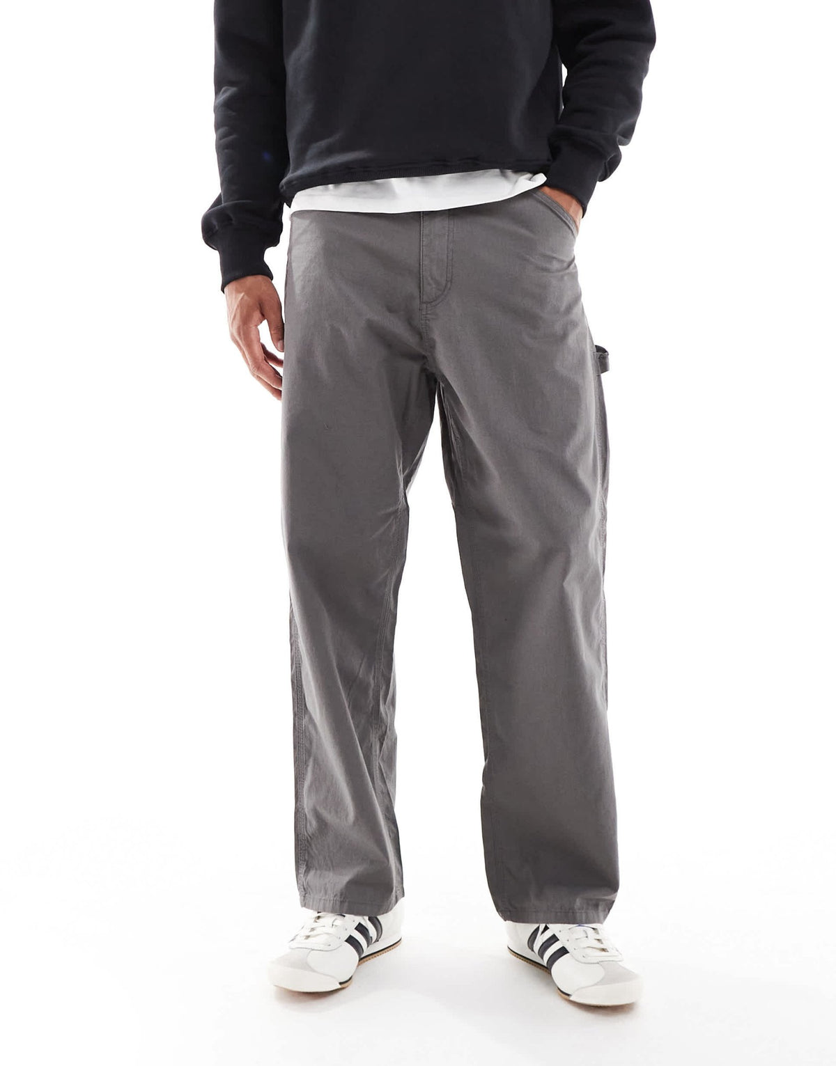 Jack & Jones ripstop baggy fit carpenter trouser in grey - ASOS Sample Sale