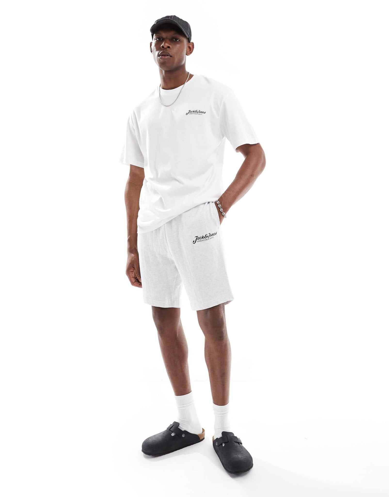 Jack & Jones script logo t-shirt & short lounge set in white & grey - ASOS Sample Sale
