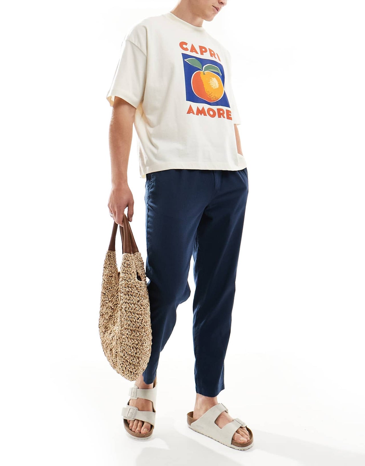 Jack & Jones slim tapered drawstring linen mix trouser in navy - ASOS Sample Sale
