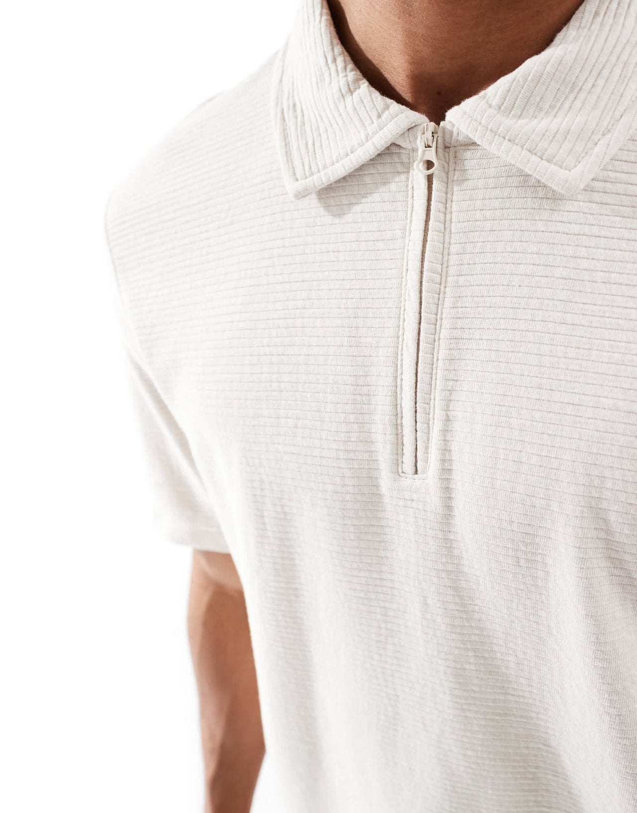Jack & Jones textured zip polo in beige - ASOS Sample Sale