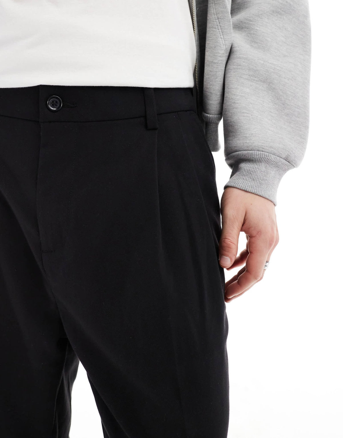 Jack & Jones wide fit pleat front smart trouser in black - ASOS Sample Sale