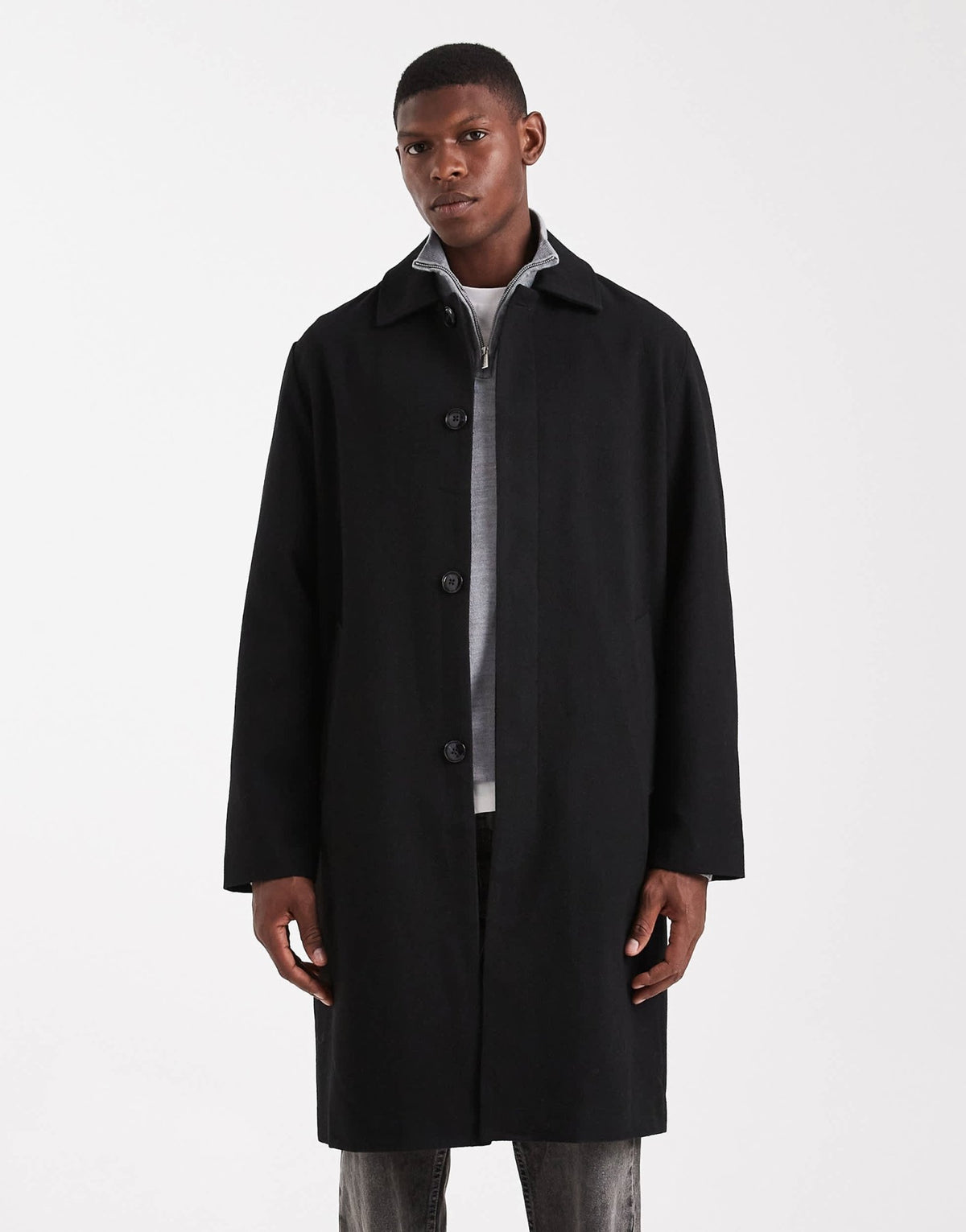 Jack & Jones wool look longline overcoat in black - ASOS Sample Sale