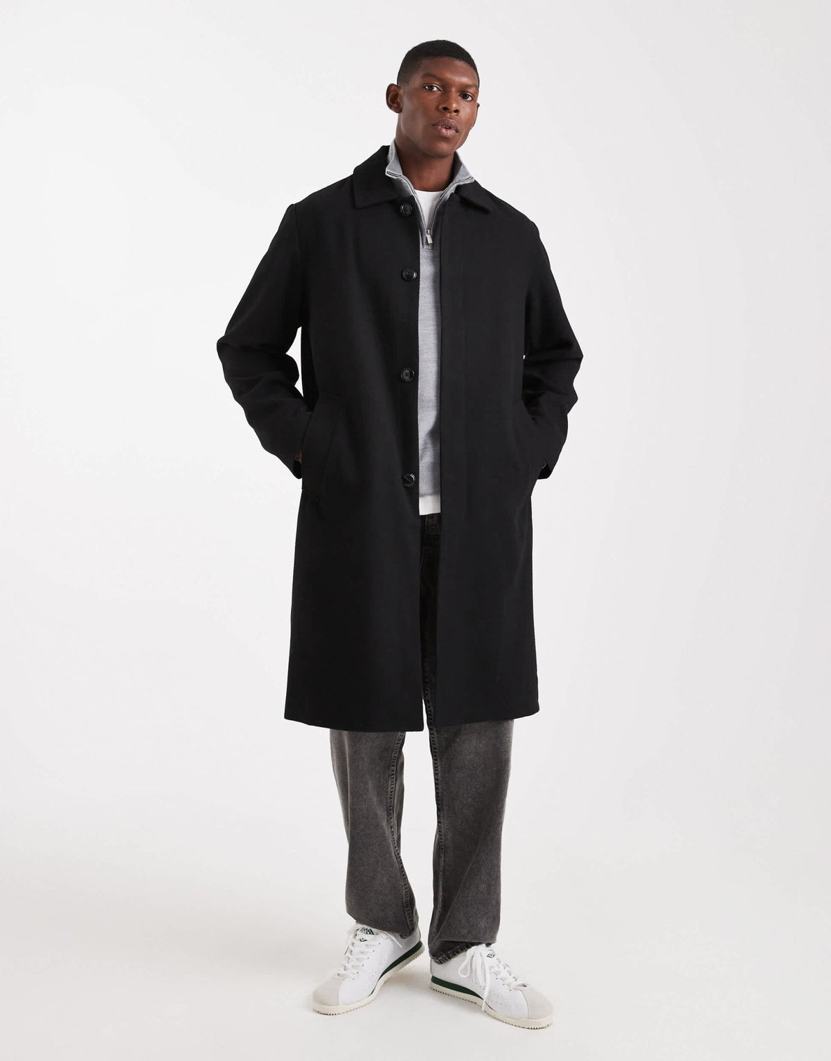 Jack & Jones wool look longline overcoat in black - ASOS Sample Sale