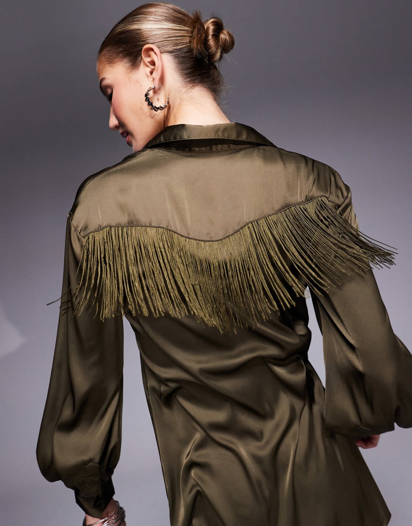Jaded Rose fringe mini shirt dress in olive - ASOS Sample Sale