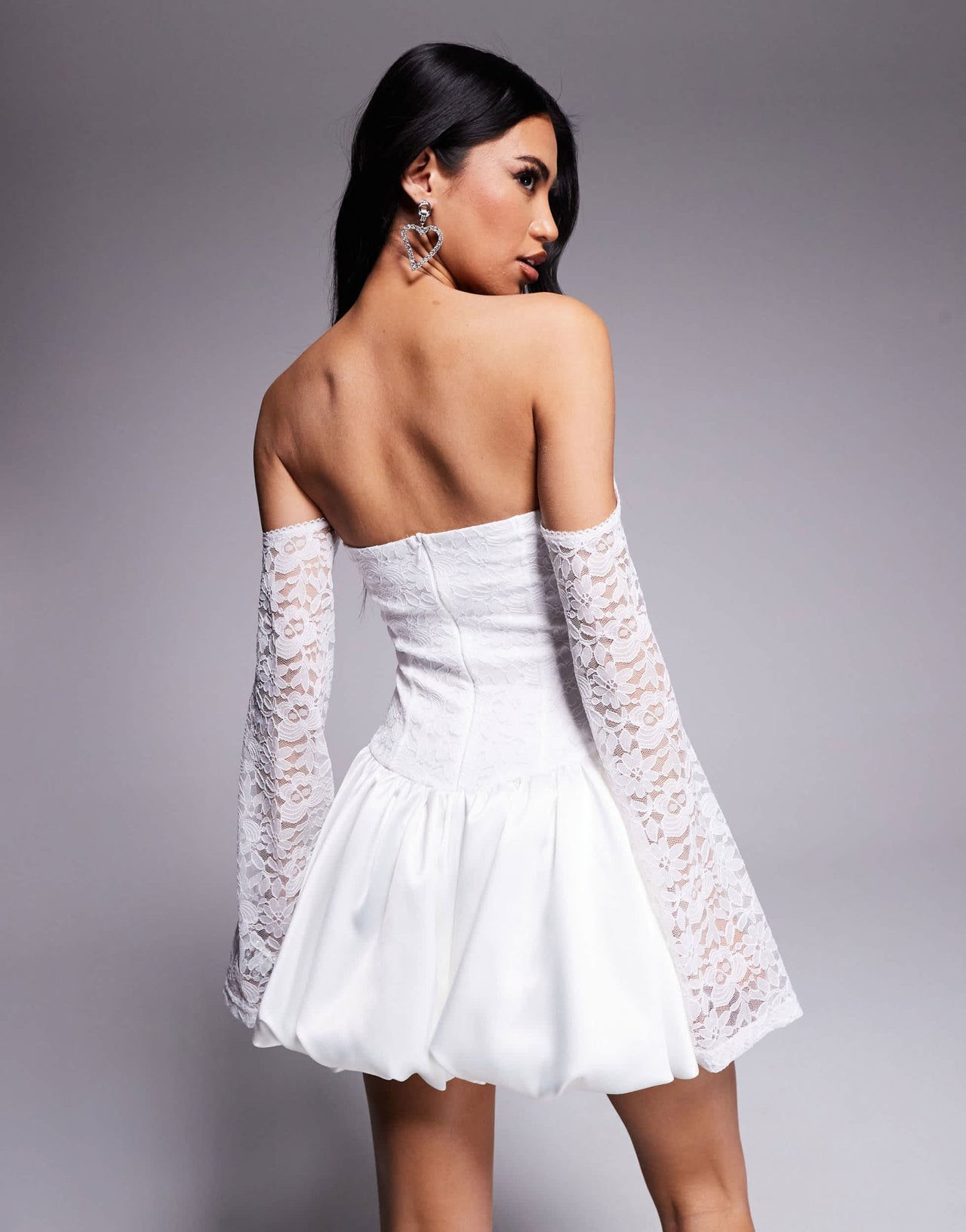 Jaded Rose long sleeve drop hem lace mini dress in white - ASOS Sample Sale