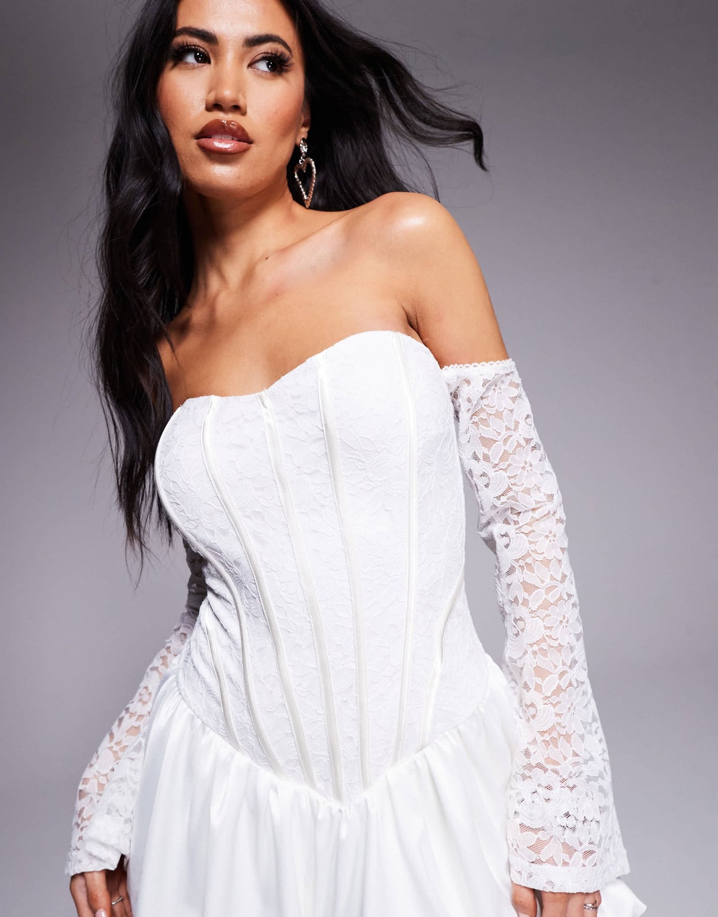 Jaded Rose long sleeve drop hem lace mini dress in white - ASOS Sample Sale