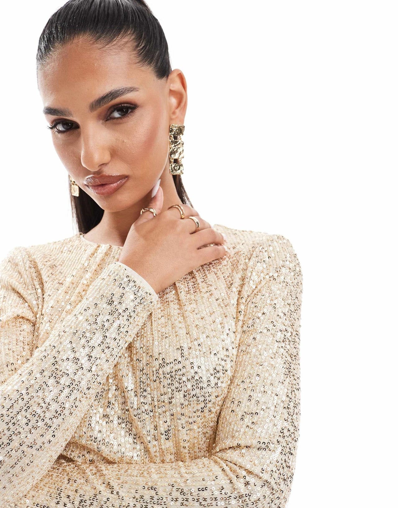 Jaded Rose long sleeve sequin maxi dress in gold - ASOS Sample Sale