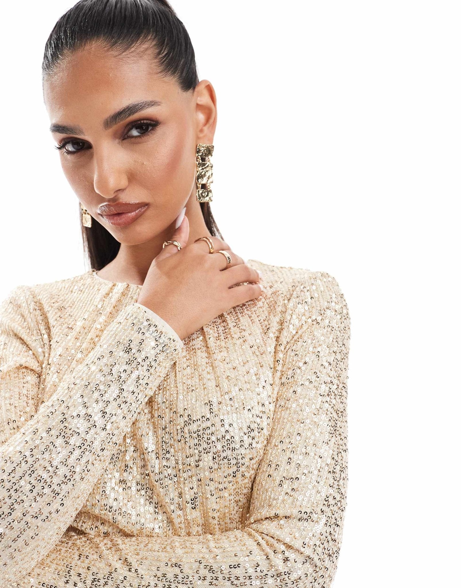 Jaded Rose long sleeve sequin maxi dress in gold - ASOS Sample Sale