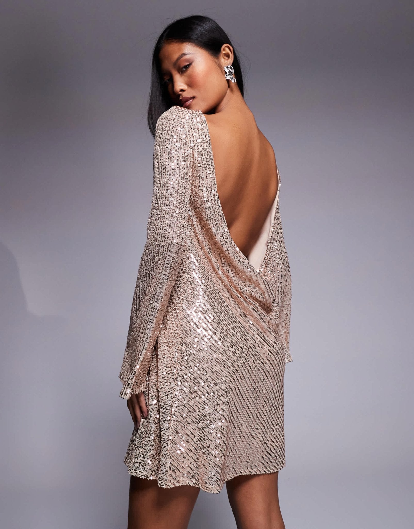 Jaded Rose Petite cowl back sequin mini dress in gold - ASOS Sample Sale