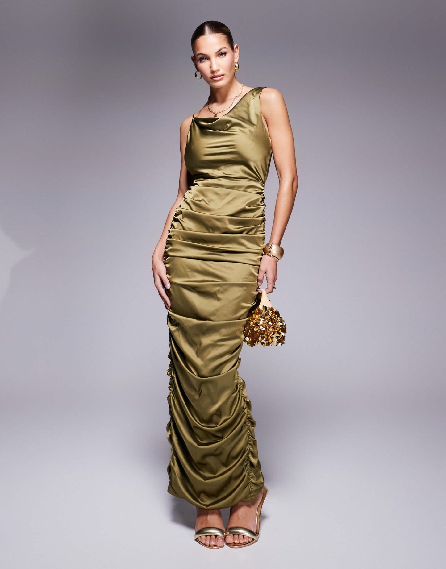 Jaded Rose ruched backless maxi dress in olive - ASOS Sample Sale