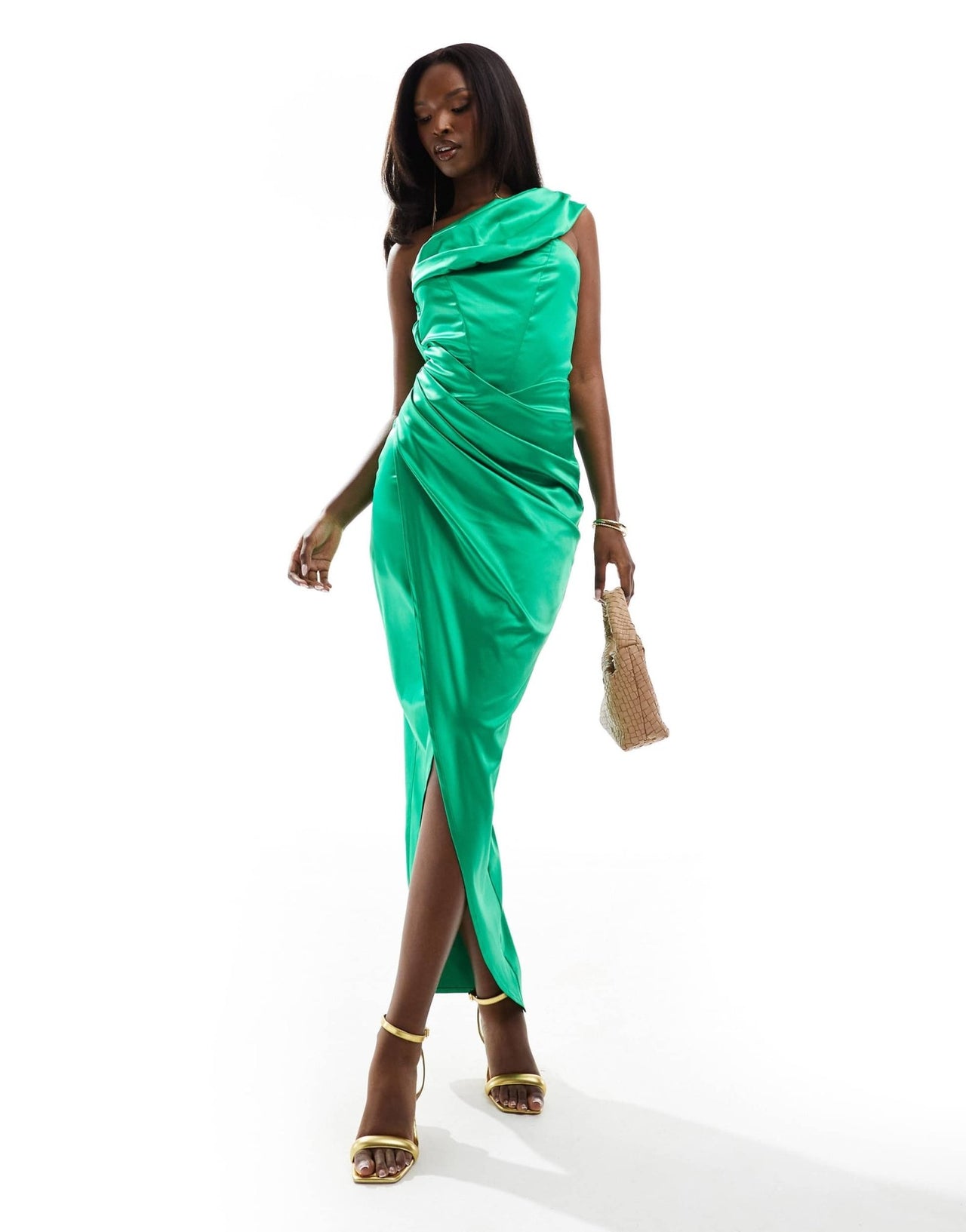 Jaded Rose ruched satin one shoulder maxi dress in green - ASOS Sample Sale