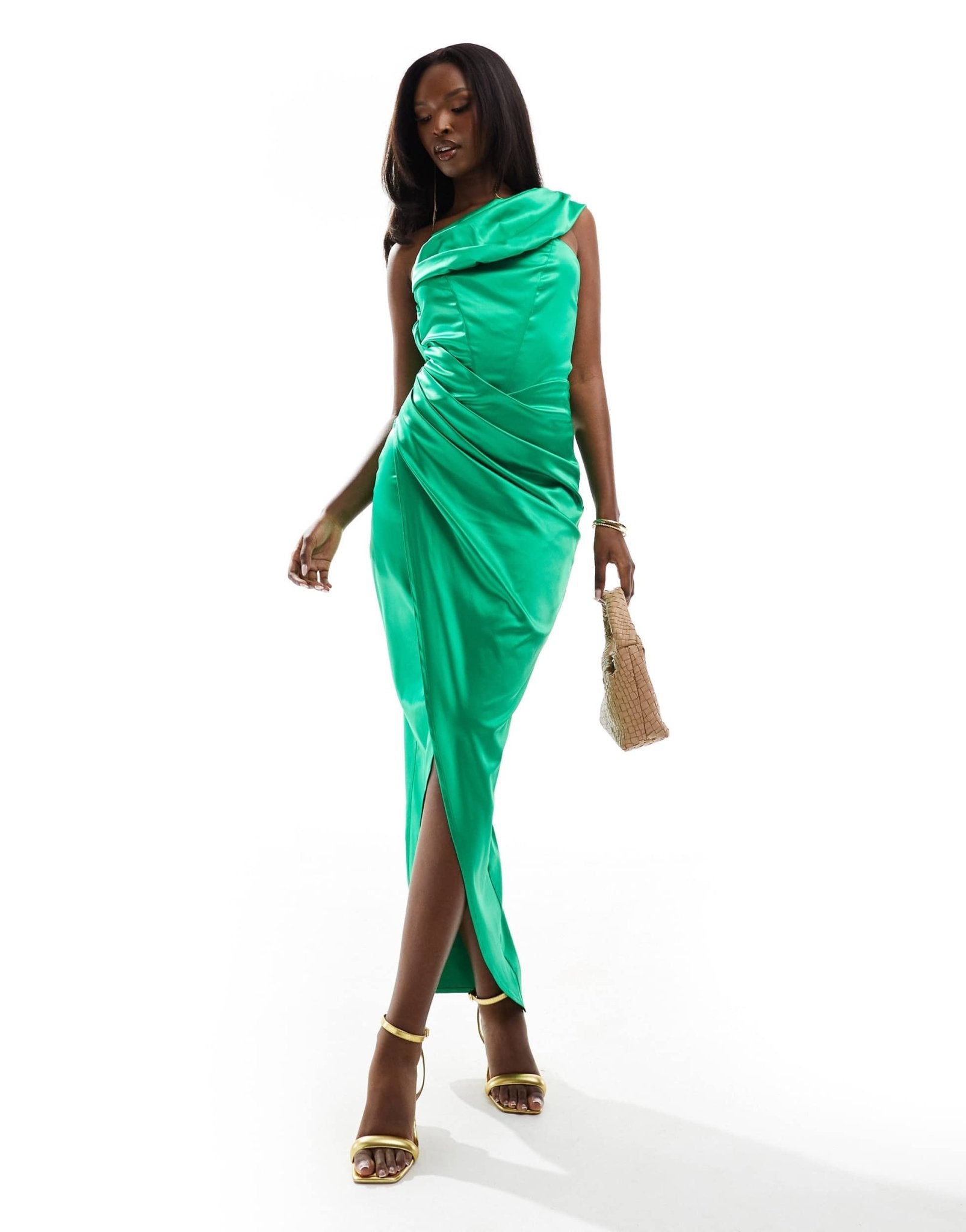 Jaded Rose ruched satin one shoulder maxi dress in green - ASOS Sample Sale