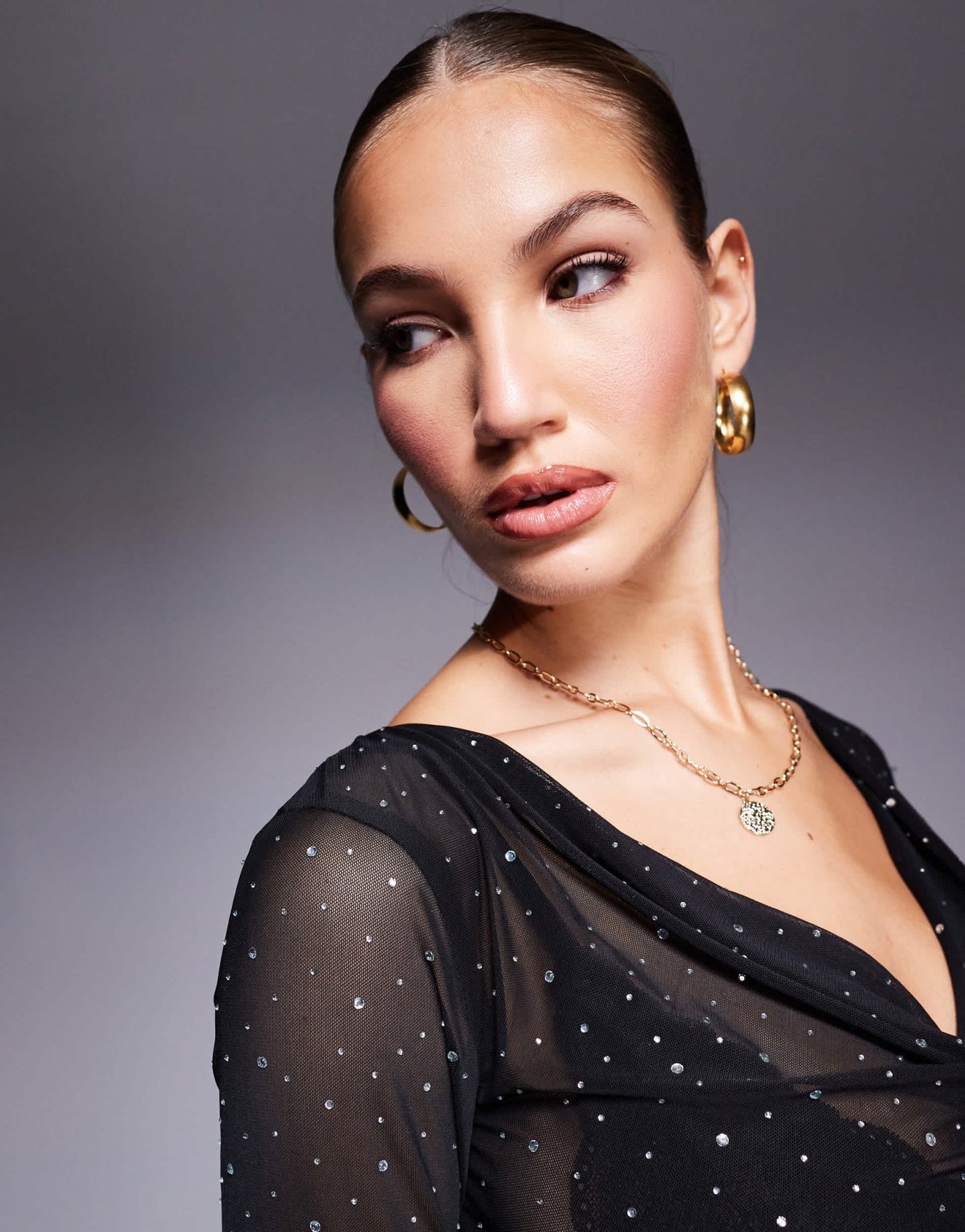Jaded Rose sheer hotfix long sleeve top co - ord in black - ASOS Sample Sale
