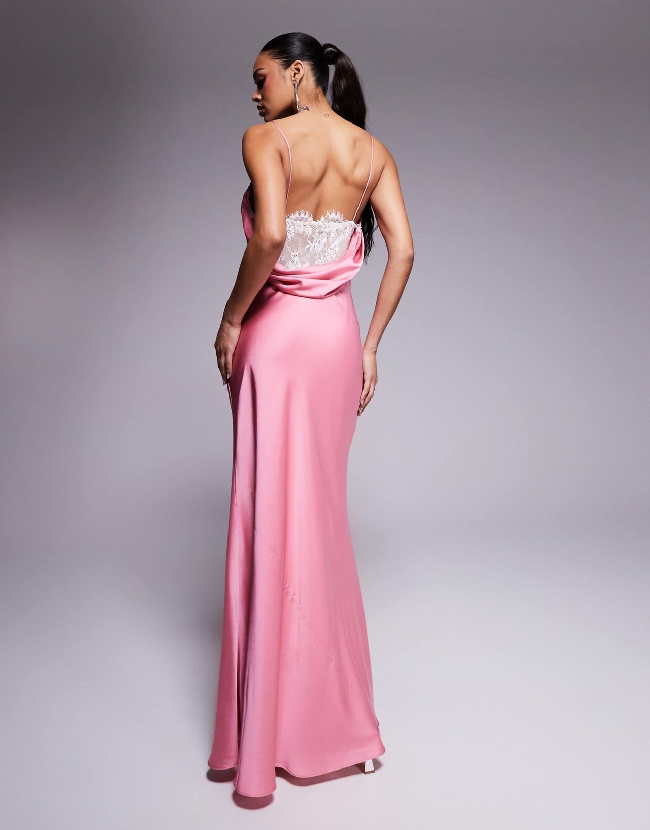 Jarlo cowl neck satin maxi dress with lace detail in blush pink - ASOS Sample Sale