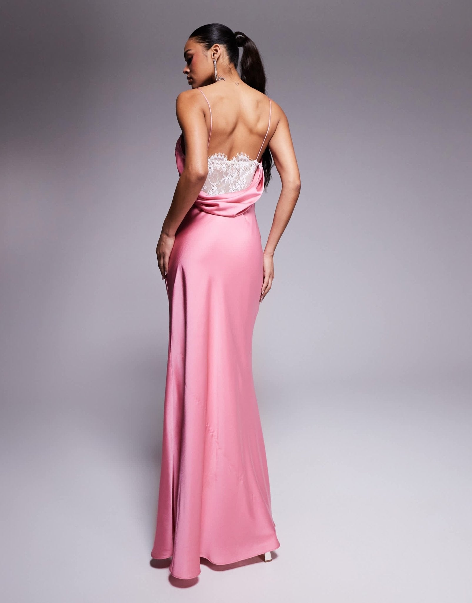 Jarlo cowl neck satin maxi dress with lace detail in blush pink - ASOS Sample Sale