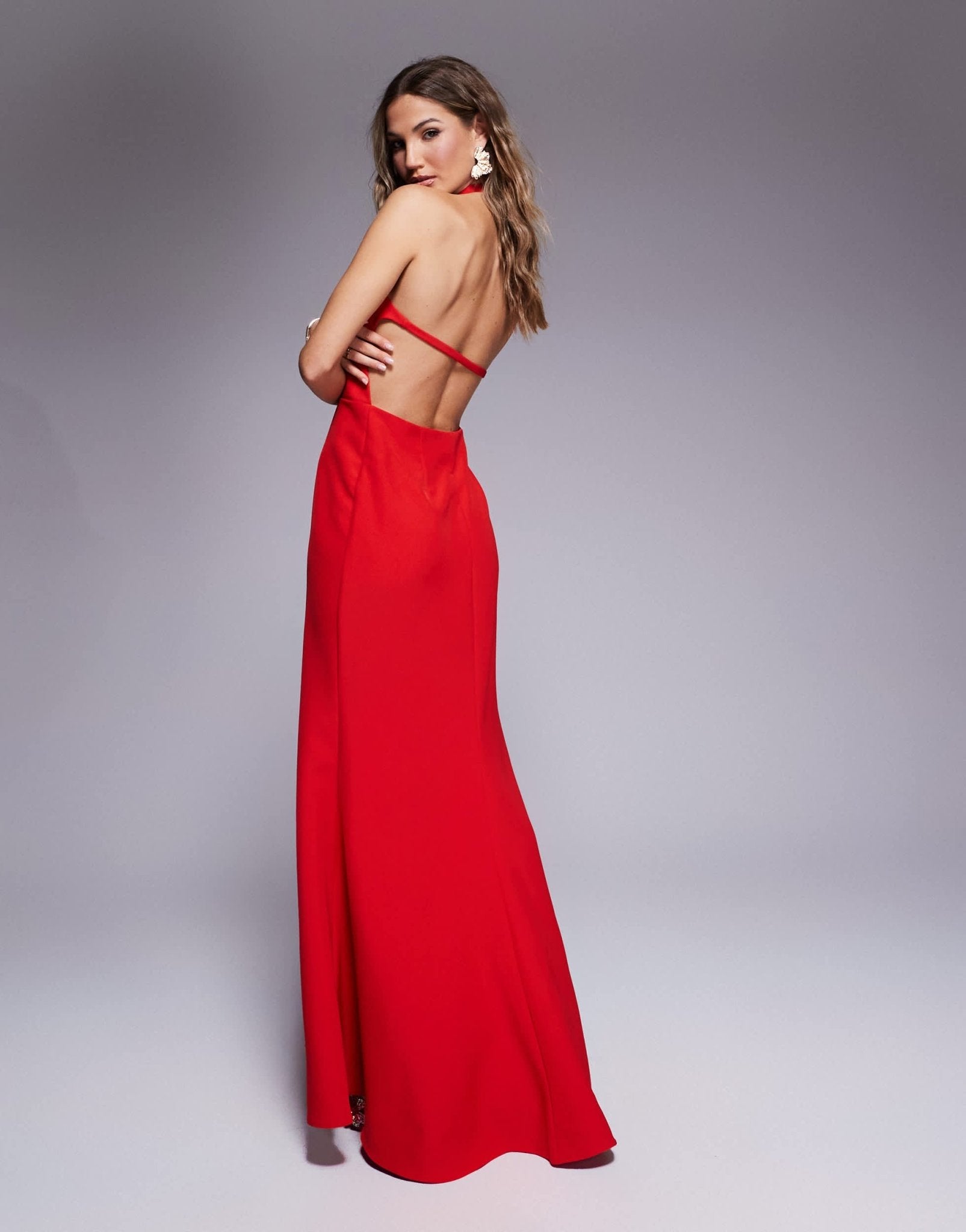 Jarlo halter neck fishtail maxi dress in red - ASOS Sample Sale