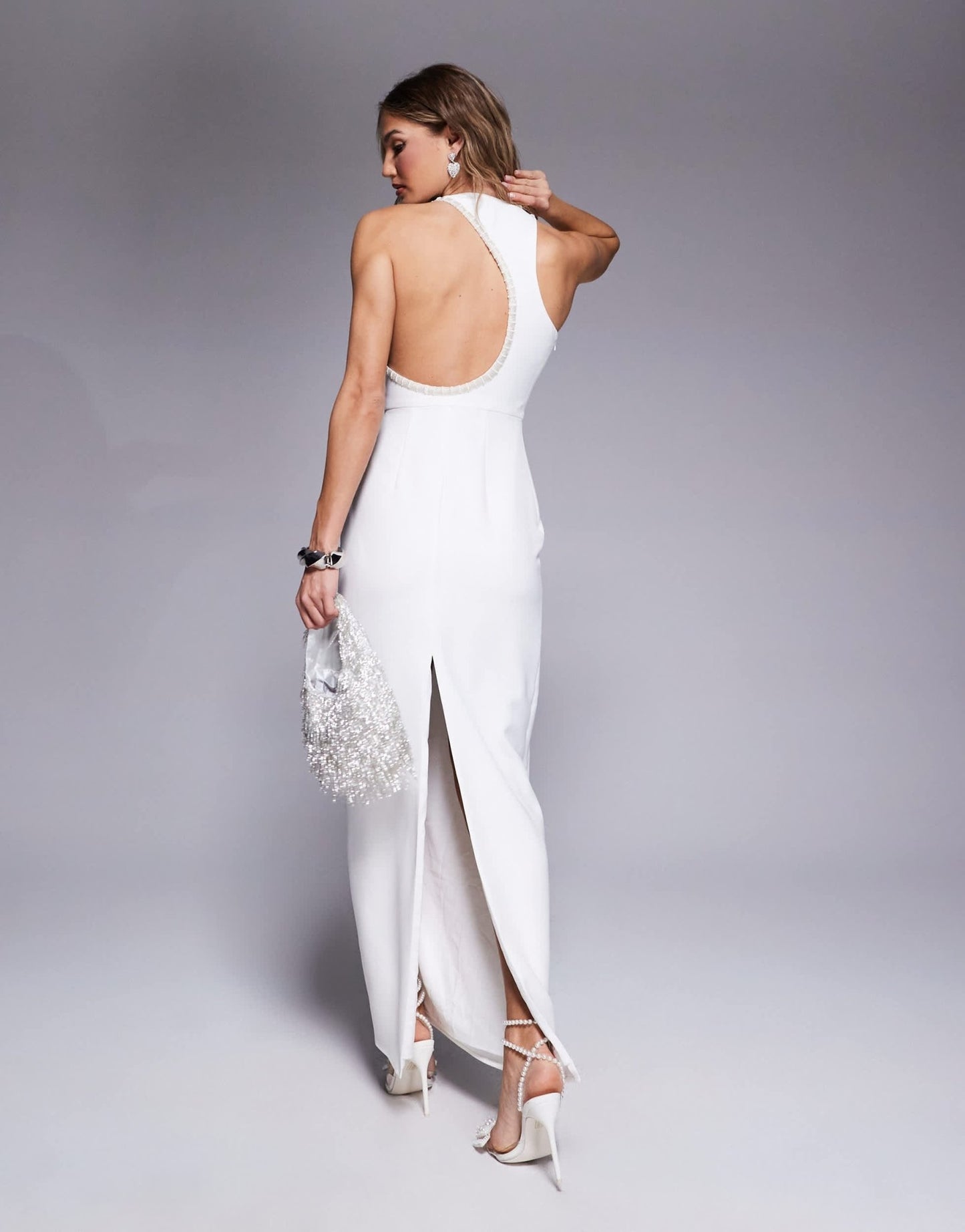 Jarlo maxi dress with asymmetric cut-out back in ivory - ASOS Sample Sale