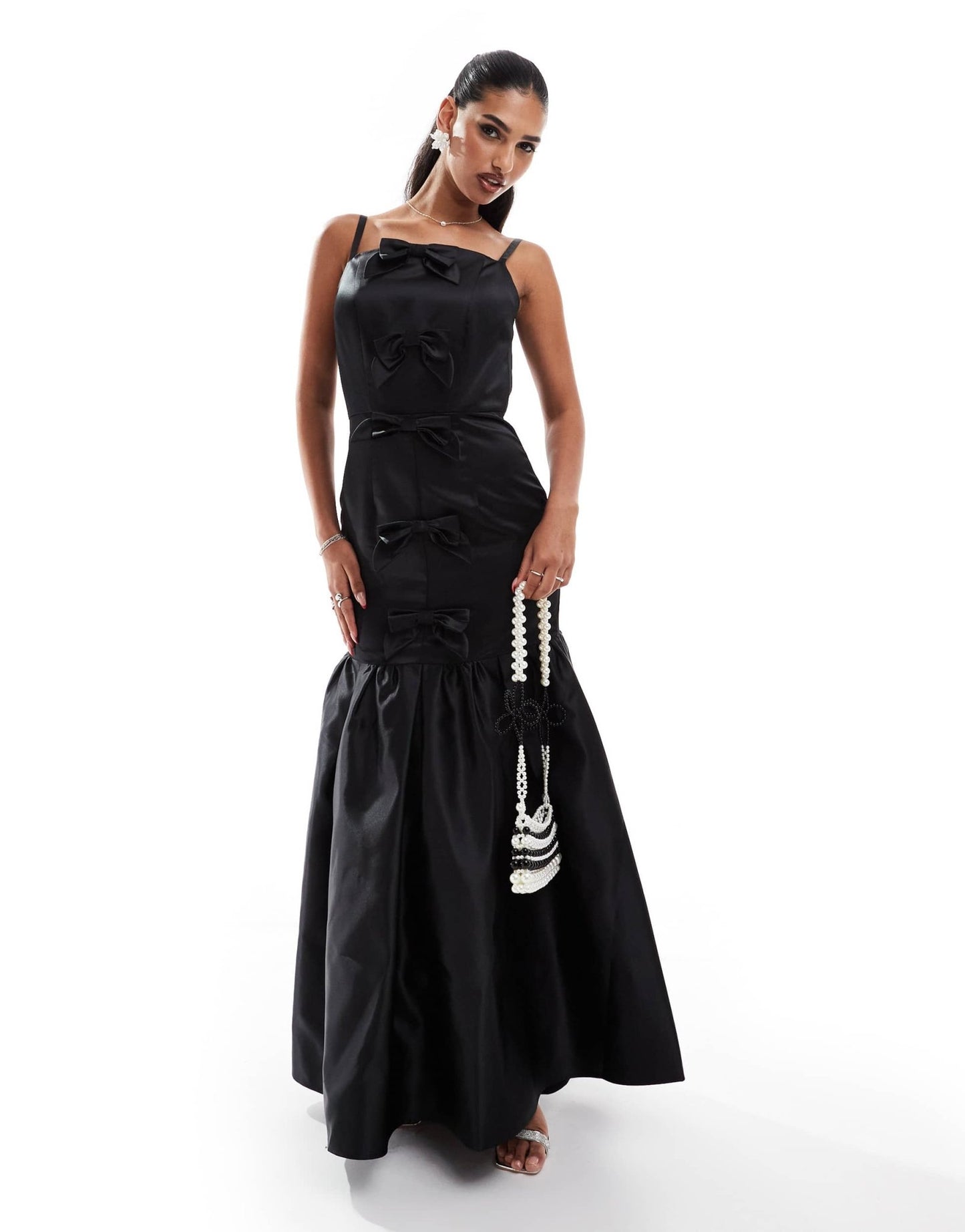 Jarlo mermaid dress with bow detail in black - ASOS Sample Sale