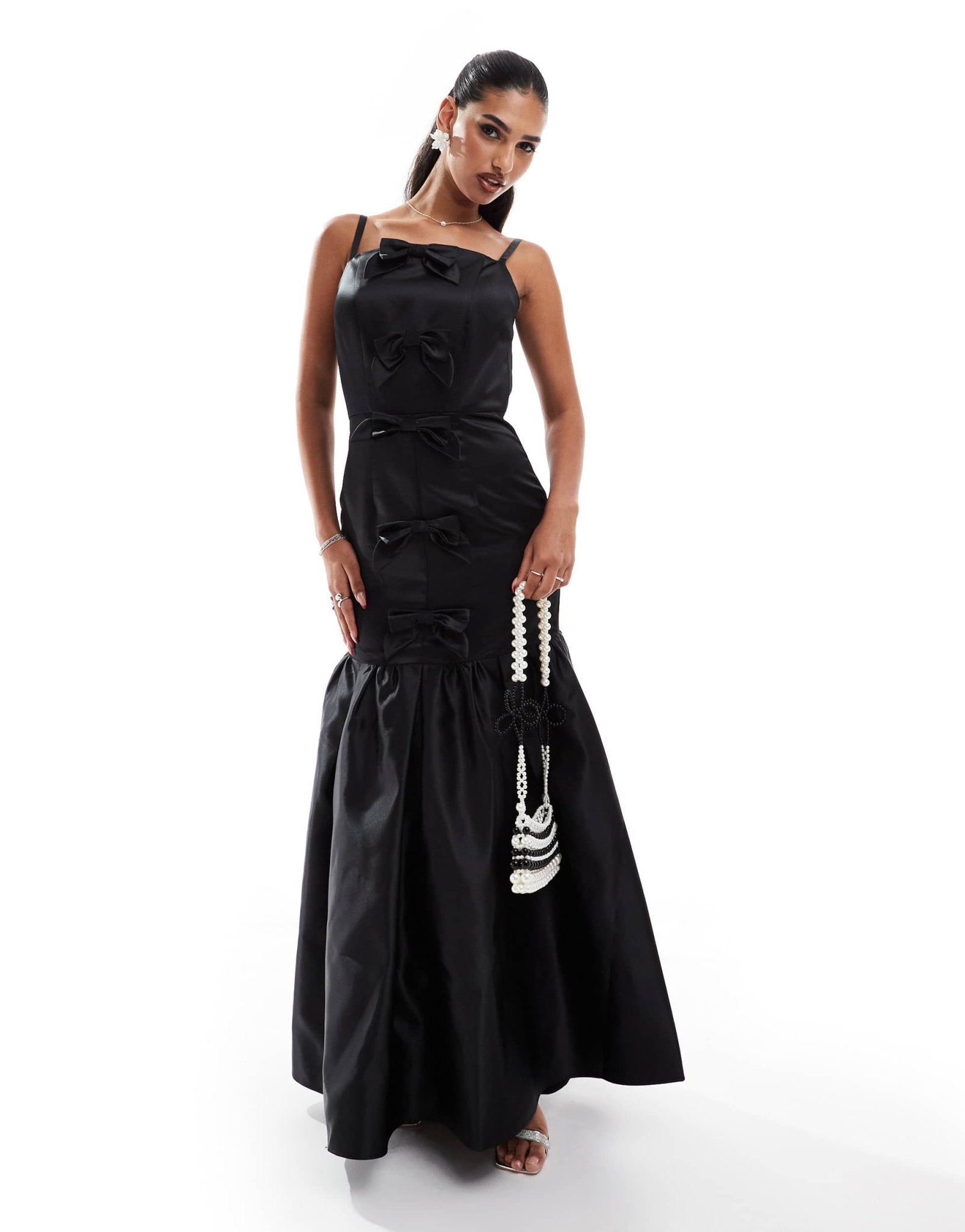 Jarlo mermaid dress with bow detail in black - ASOS Sample Sale