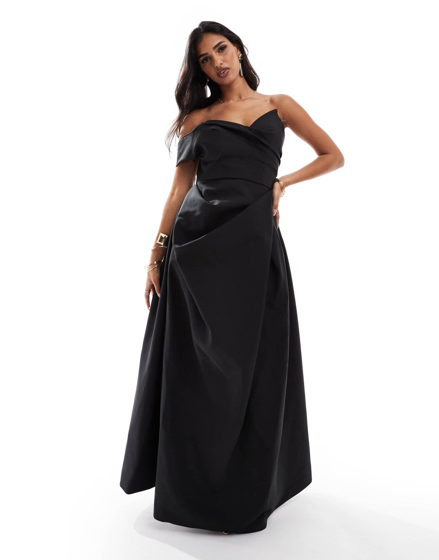 Jarlo off the shoulder a line maxi dress with corset detail in black - ASOS Sample Sale